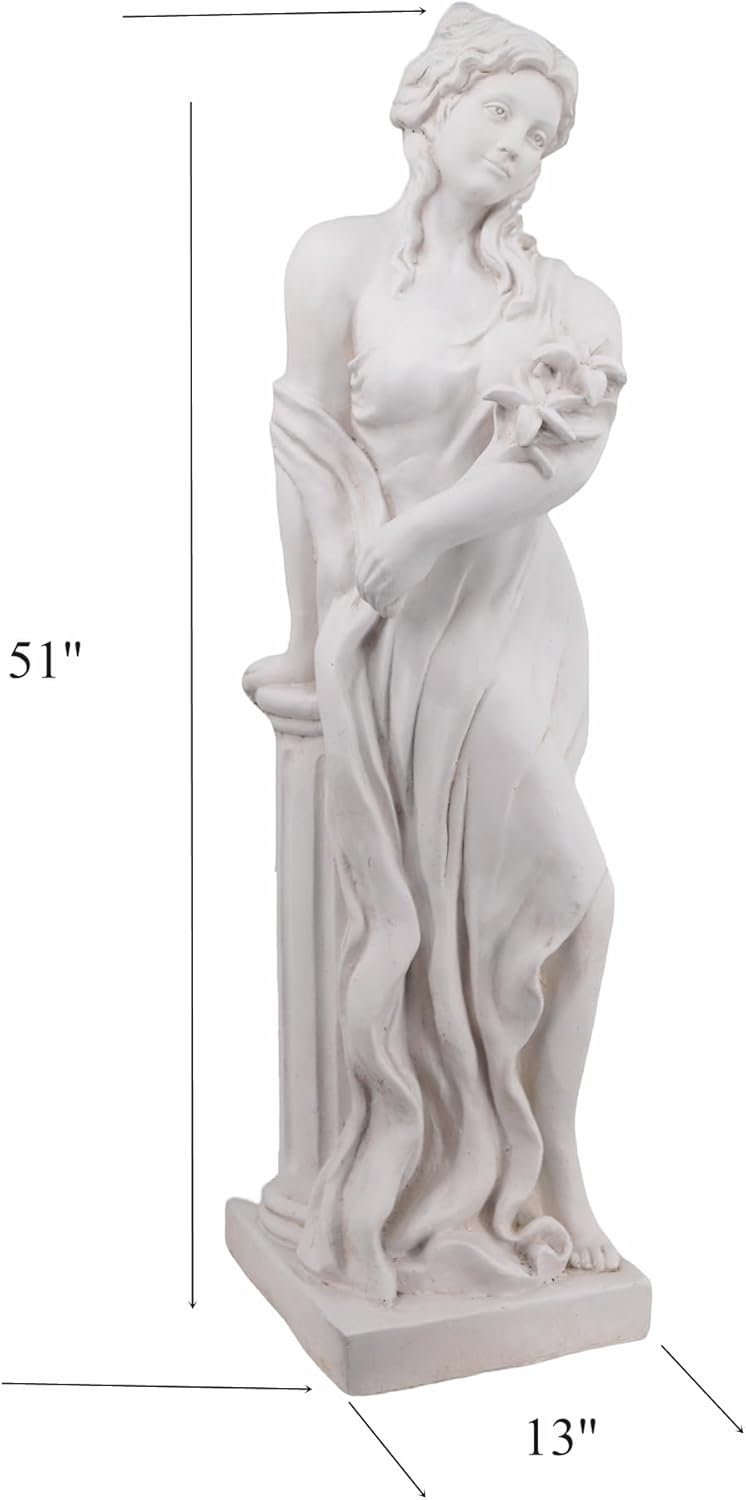 Outdoor Garden Nymph Statue 51 Inch Large Magnesium Oxide Sculpture Goddess of Spring Flowers Greek Mythology Roman Style Outdoor Patio Yard Lawn Porch Decor Ivory
