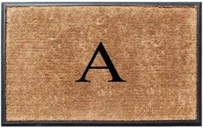1 Piece 30" x 48" All Seasons Casual Slip Resistant Rubber Coir Doormat, Classic Rectangle Shape Letter A Double Monogrammed Doormat, Modern & Contemporary Durable Natural Brown Black Outdoor Rug