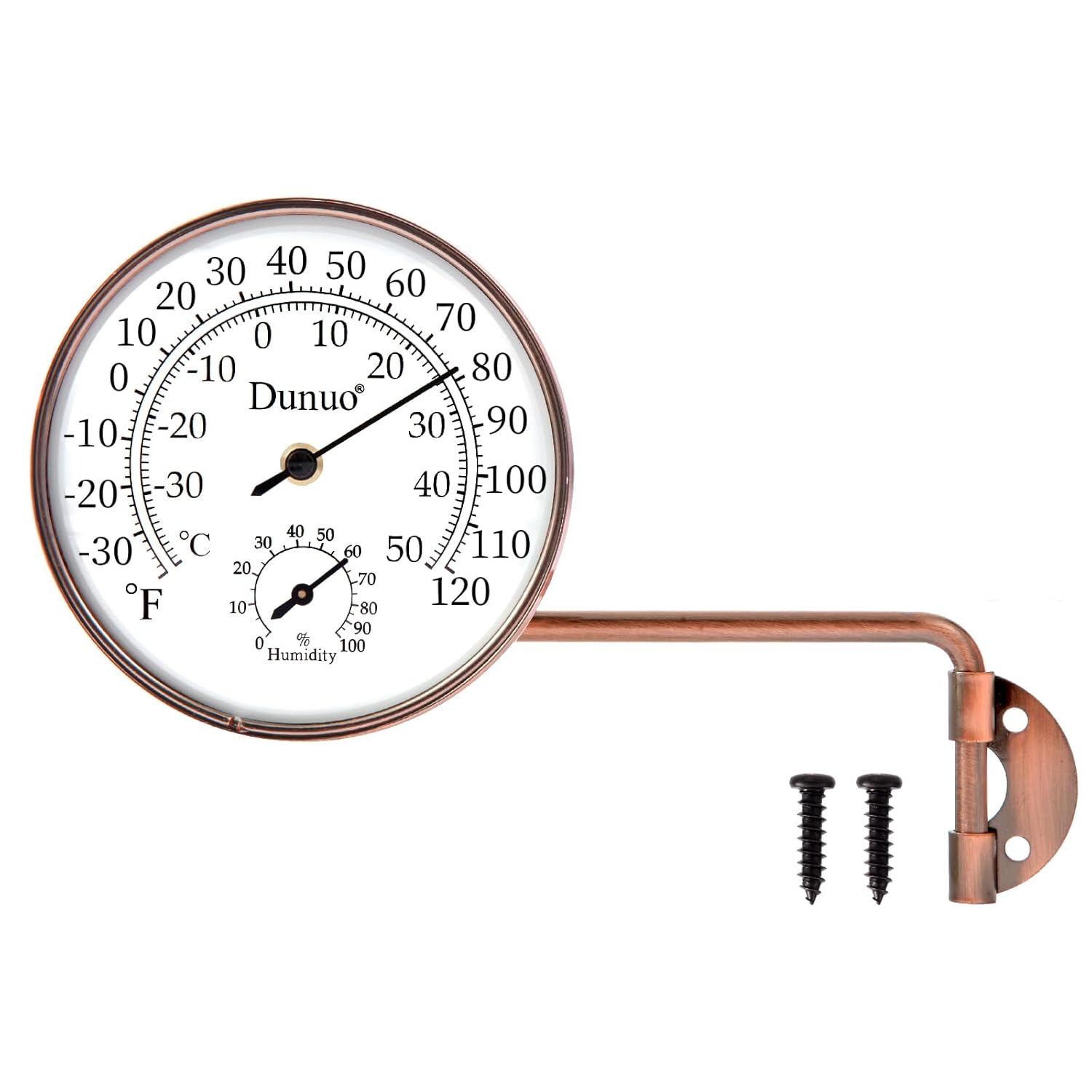 6" Outdoor Thermometer for Greenhouse, Garage and Patio. Weatherproof & Decorative Outside Temperature Gauge for Window, Antique Copper with Humidity (Easy-Read Brass Swivel Design)