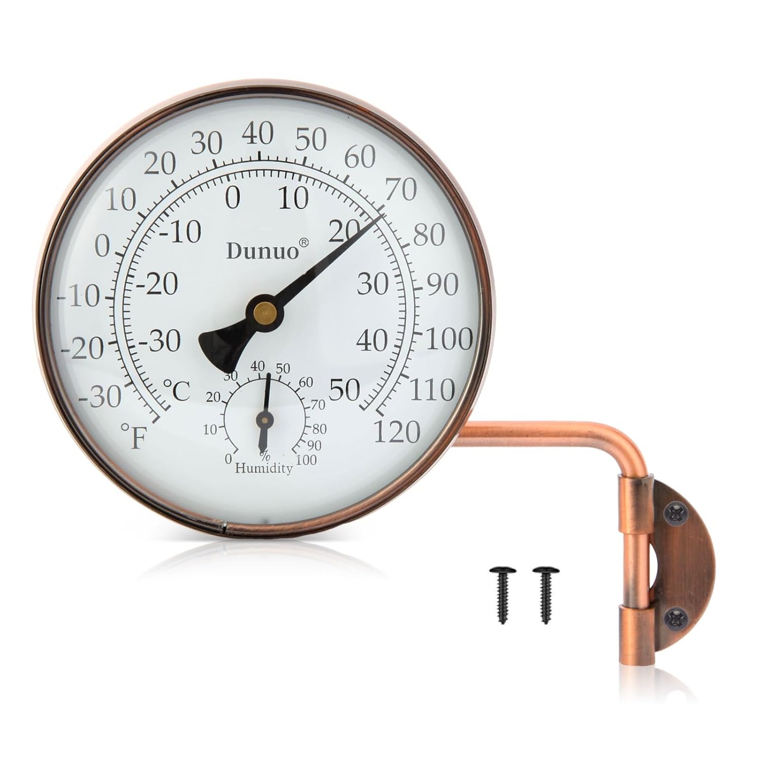 6" Outdoor Thermometer for Greenhouse, Garage and Patio. Weatherproof & Decorative Outside Temperature Gauge for Window, Antique Copper with Humidity (Easy-Read Brass Swivel Design)