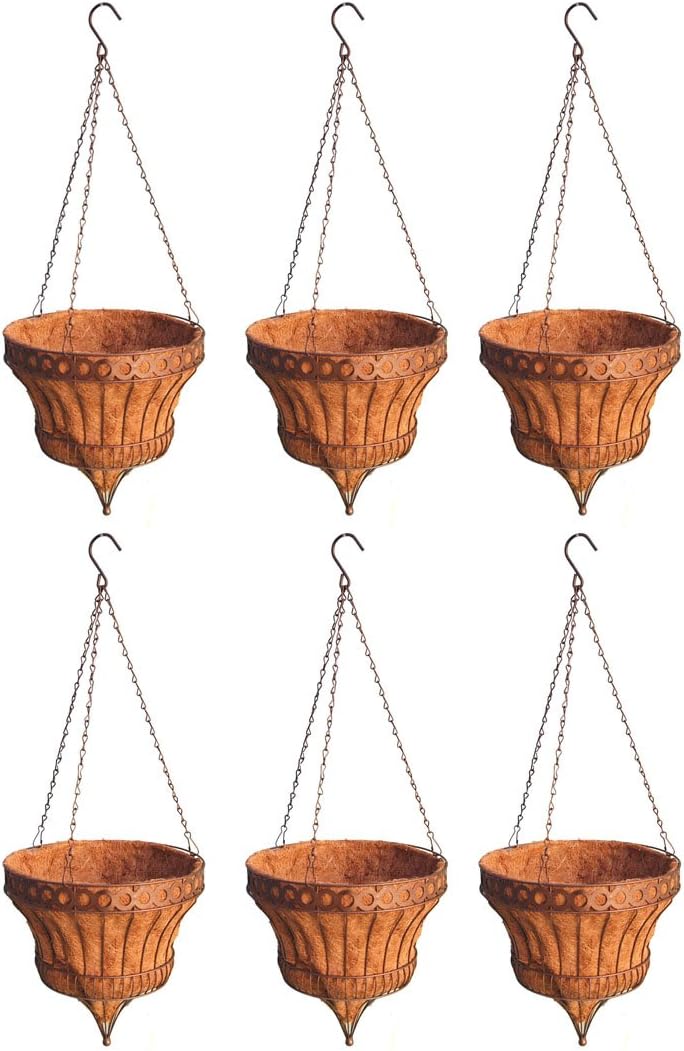 6 Planter Pack Set - Queen Elizabeth Parasol Hanging Basket - Rustic Brown 14 Inch Diameter