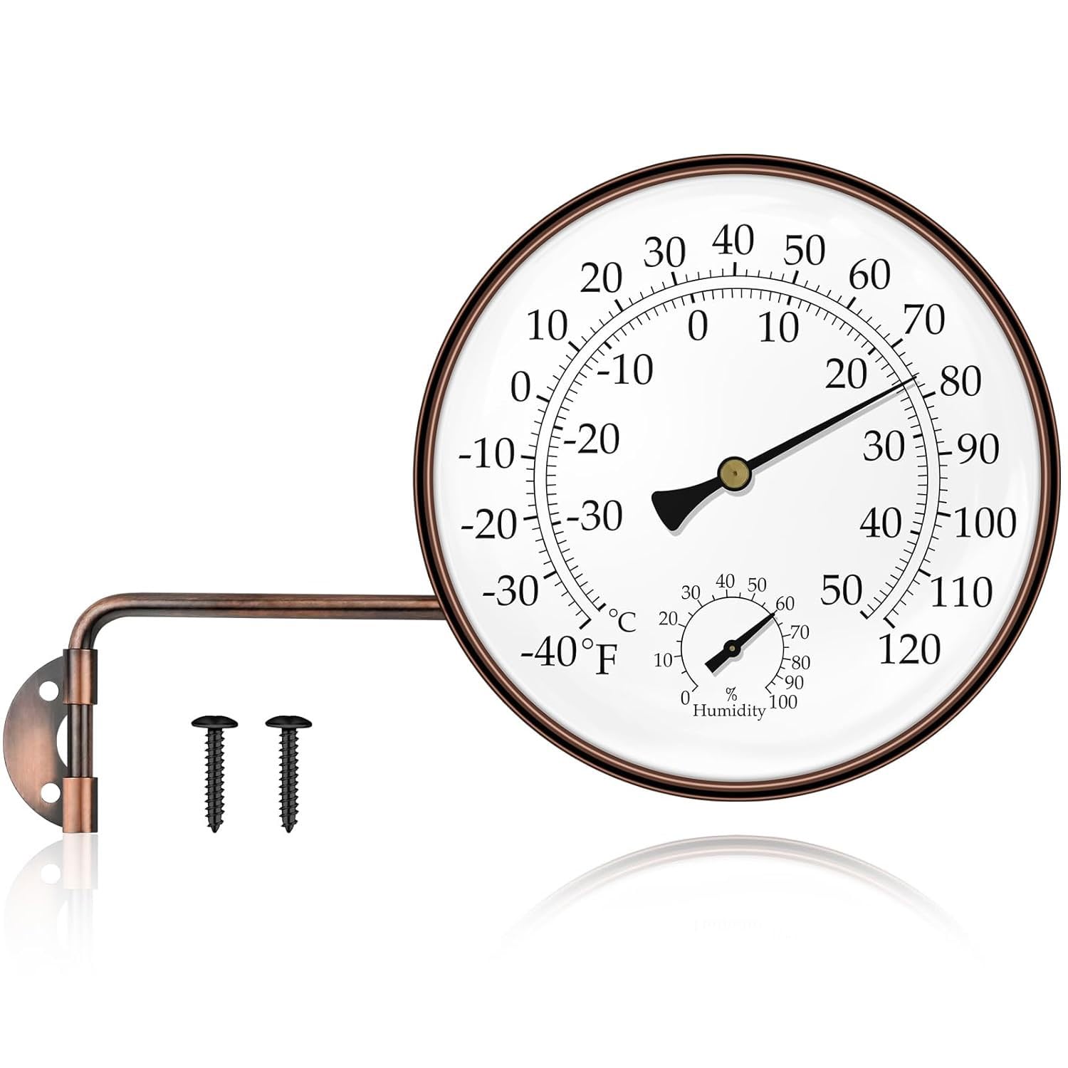 6 Inch Indoor Outdoor Thermometer with Hygrometer - Large Analog Temperature Humidity Gauge with Dual Scale (Fahrenheit & Celsius), Brass Wall Mounted for Garden, Patio, Greenhouse, Chicken Coop