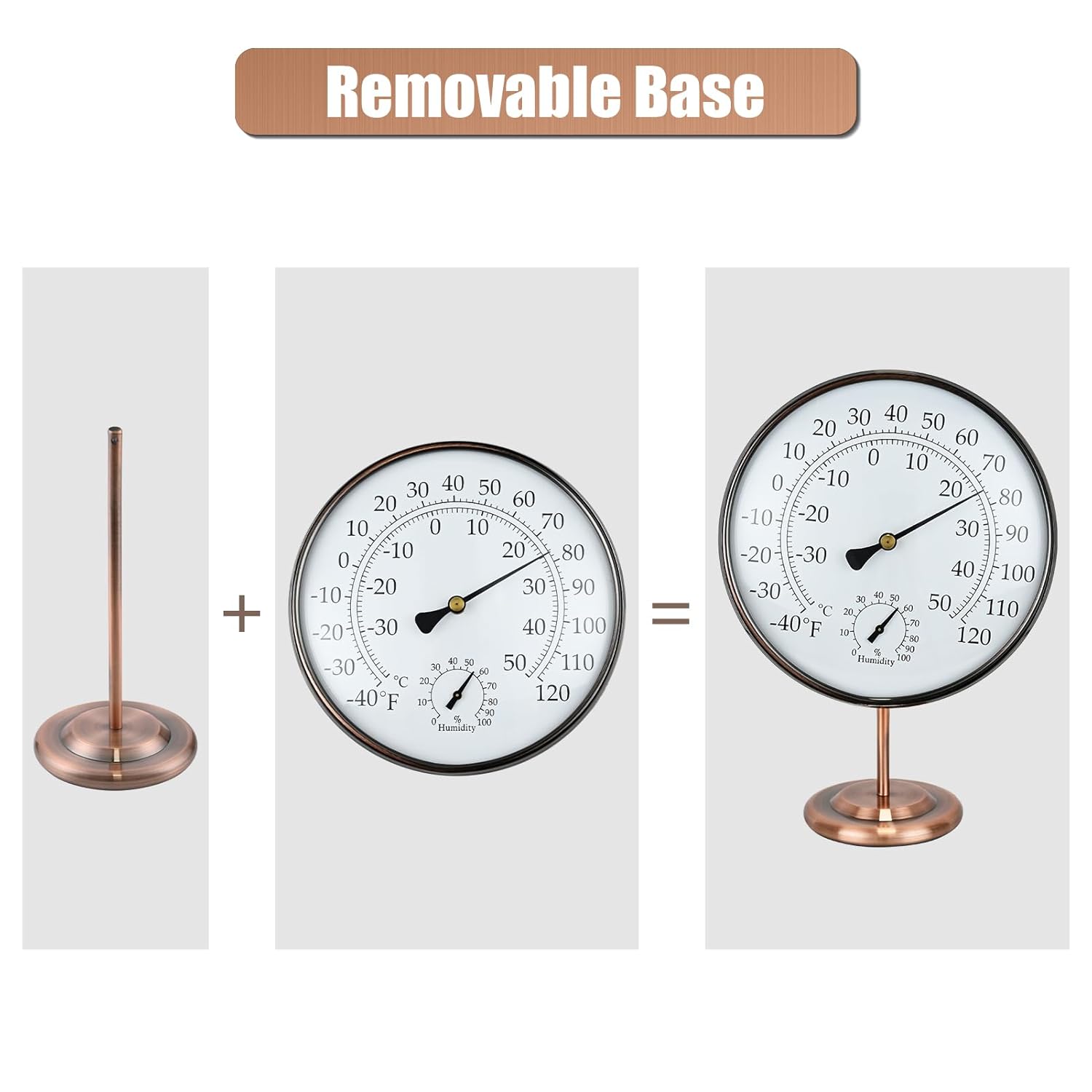 6’’ Outdoor Thermometer Hygrometer - Solid Brass Analog Temperature Gauge with Stand, No Battery Required Weather Dial Hygrometer Thermometer for Home, Office, Table or Decorative