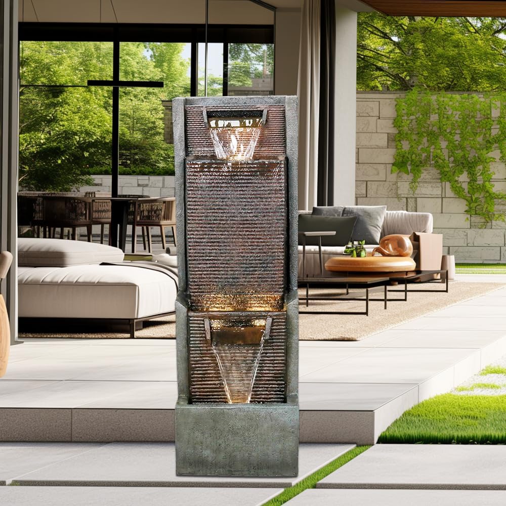 5 -Tier Outdoor Garden Water Fountain Decor, Resin Fountain for Garden, Floor Patio, Deck, Porch, Backyard and Home Art Decor (Brown, 39.7inch)
