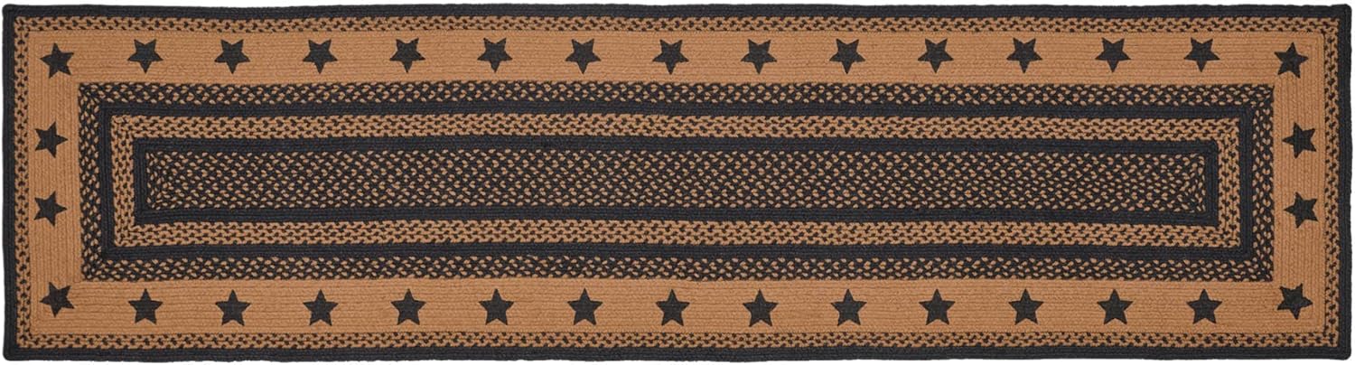 VHC Brands Farmhouse Star, Braided Jute Area Rug, Non-Skid Pad, Rectangle, Black Tan, 60x96