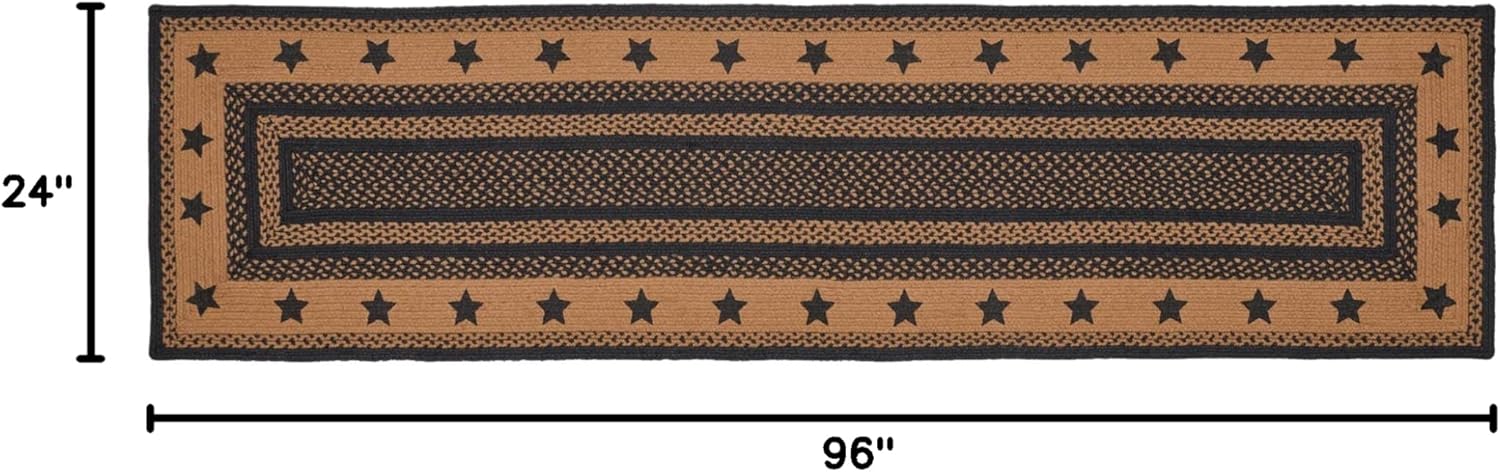 VHC Brands Farmhouse Star, Braided Jute Area Rug, Non-Skid Pad, Rectangle, Black Tan, 60x96