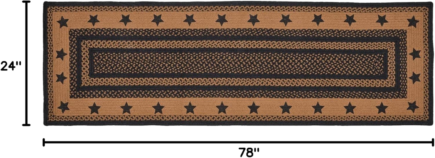 VHC Brands Farmhouse Star, Braided Jute Area Rug, Non-Skid Pad, Rectangle, Black Tan, 60x96
