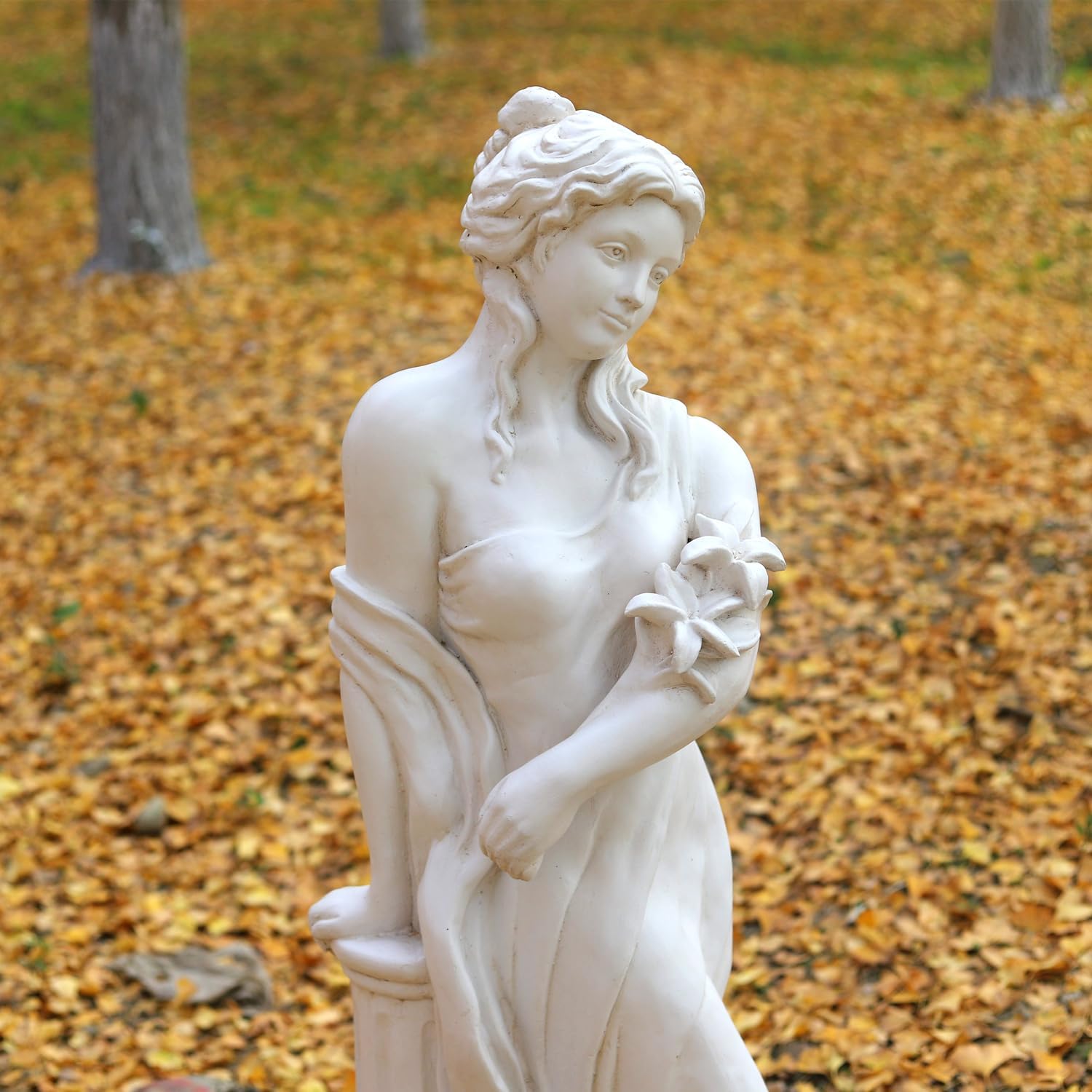 Outdoor Garden Nymph Statue 51 Inch Large Magnesium Oxide Sculpture Goddess of Spring Flowers Greek Mythology Roman Style Outdoor Patio Yard Lawn Porch Decor Ivory