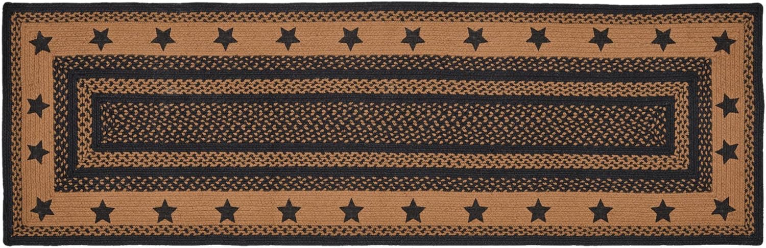 VHC Brands Farmhouse Star, Braided Jute Area Rug, Non-Skid Pad, Rectangle, Black Tan, 60x96