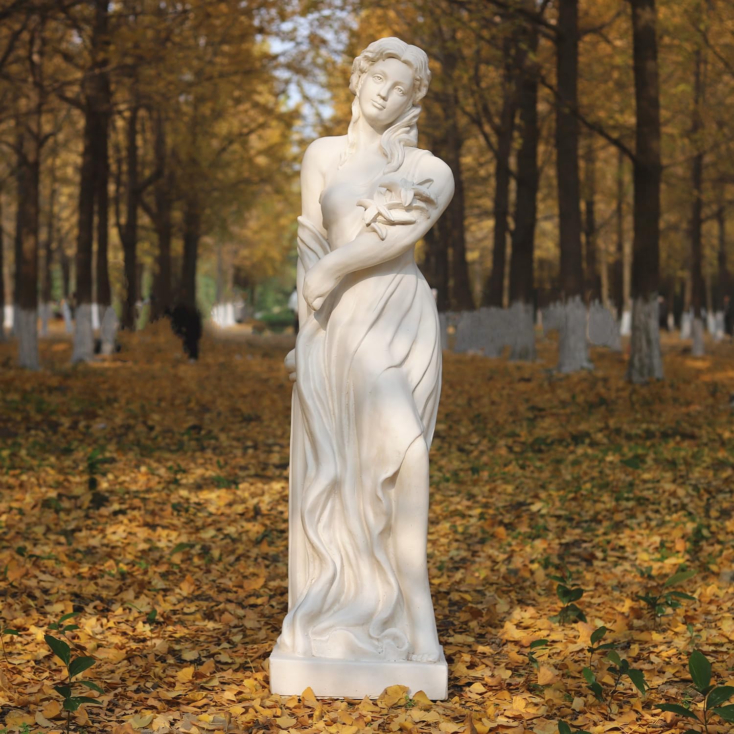 Outdoor Garden Nymph Statue 51 Inch Large Magnesium Oxide Sculpture Goddess of Spring Flowers Greek Mythology Roman Style Outdoor Patio Yard Lawn Porch Decor Ivory