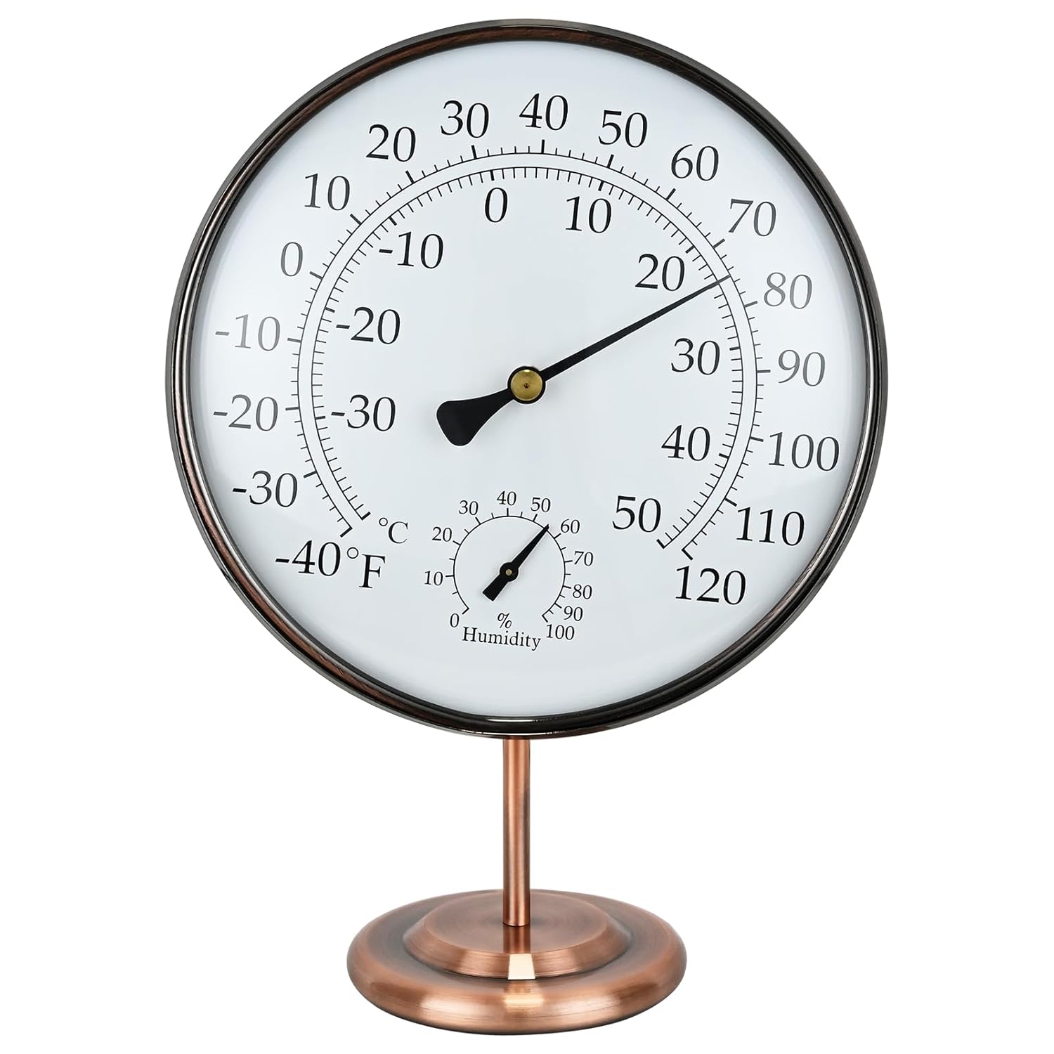 6’’ Outdoor Thermometer Hygrometer - Solid Brass Analog Temperature Gauge with Stand, No Battery Required Weather Dial Hygrometer Thermometer for Home, Office, Table or Decorative