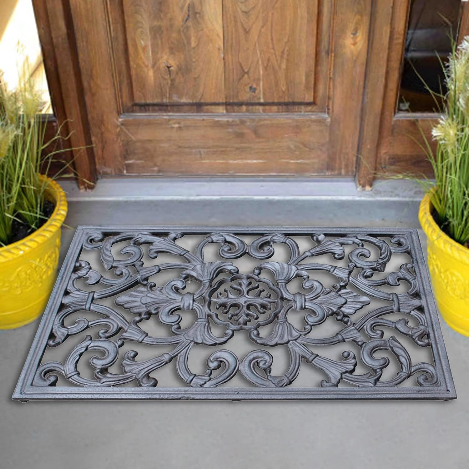 ZALN Welcome Front Door Mat for Outdoor Entrance, Wrought Iron Entrance Way Mat Rectangle, Farmhouse Funny Doormats All Weather, 22.5 Inch Long