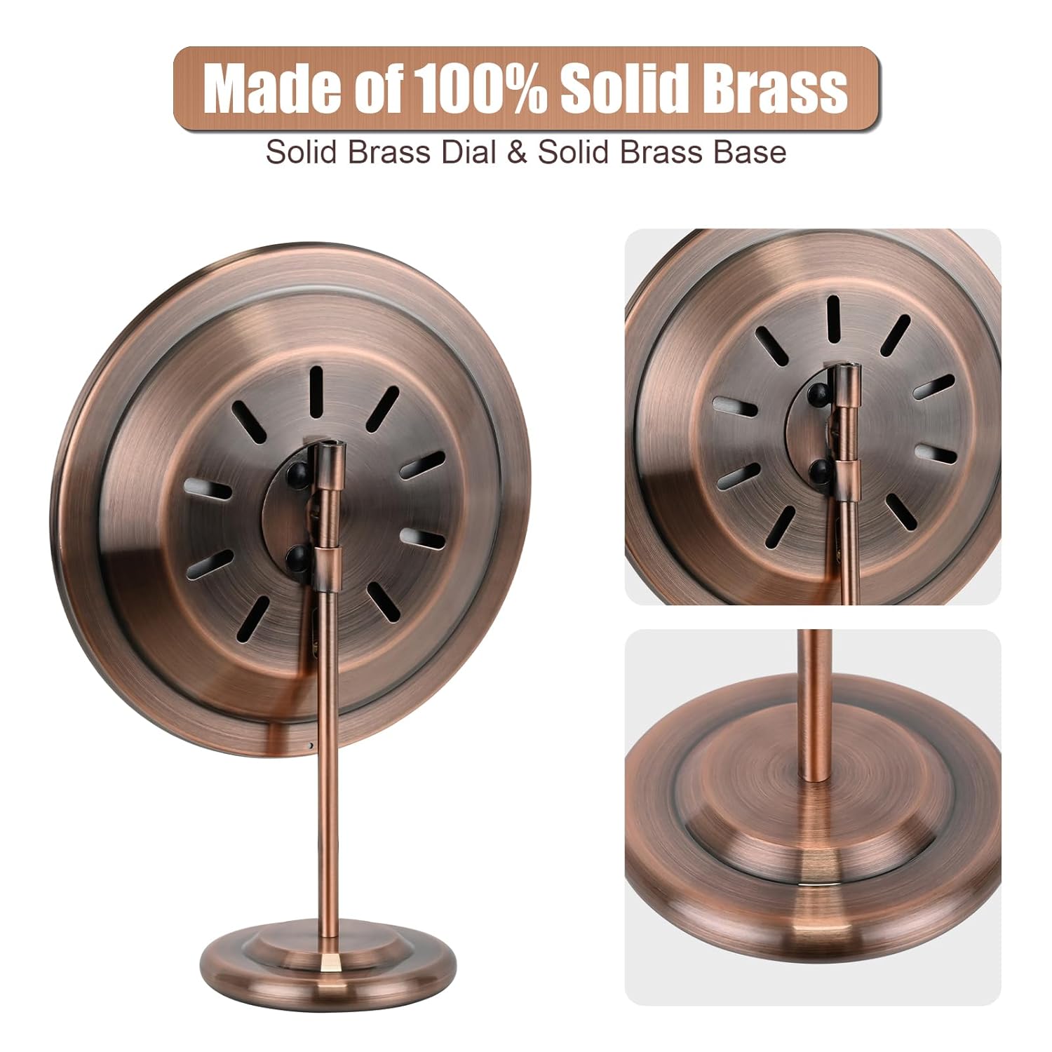 6’’ Outdoor Thermometer Hygrometer - Solid Brass Analog Temperature Gauge with Stand, No Battery Required Weather Dial Hygrometer Thermometer for Home, Office, Table or Decorative
