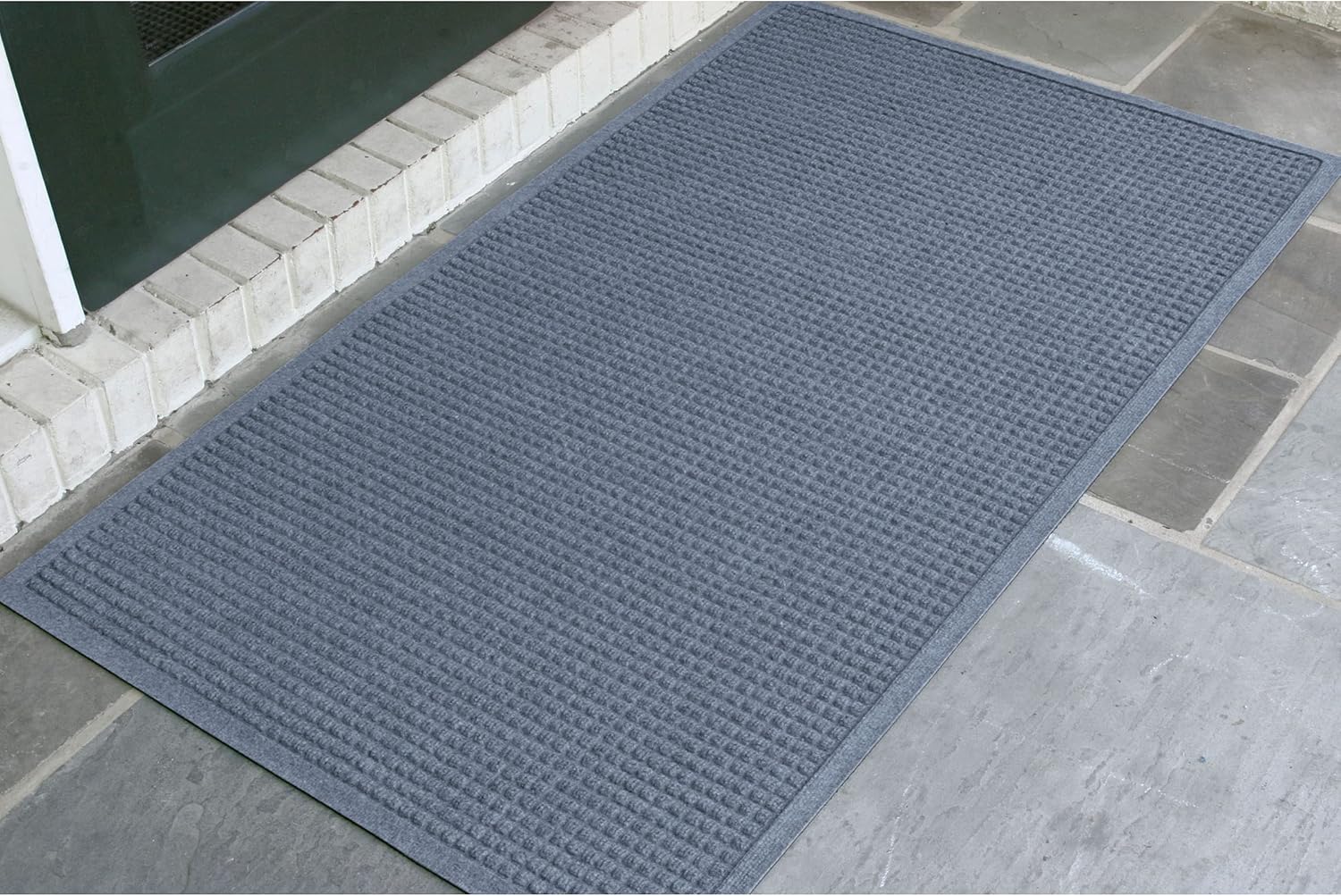 Bungalow Flooring Waterhog Door Mat, 4' x 6' Made in USA, Durable and Decorative Floor Covering, Skid Resistant, Indoor/Outdoor, Water-Trapping, Squares Collection, Charcoal