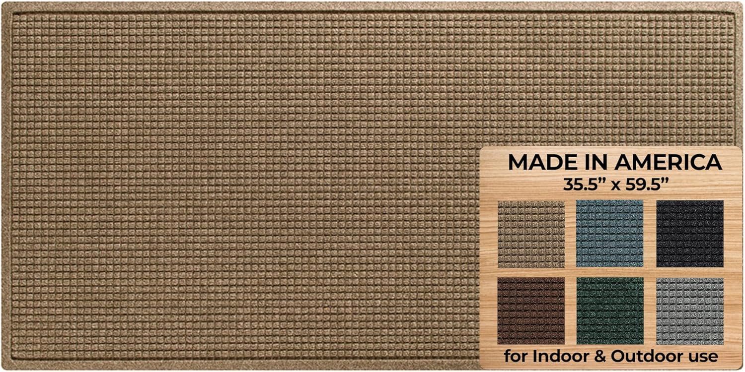 Bungalow Flooring Waterhog Door Mat, 4' x 6' Made in USA, Durable and Decorative Floor Covering, Skid Resistant, Indoor/Outdoor, Water-Trapping, Squares Collection, Charcoal