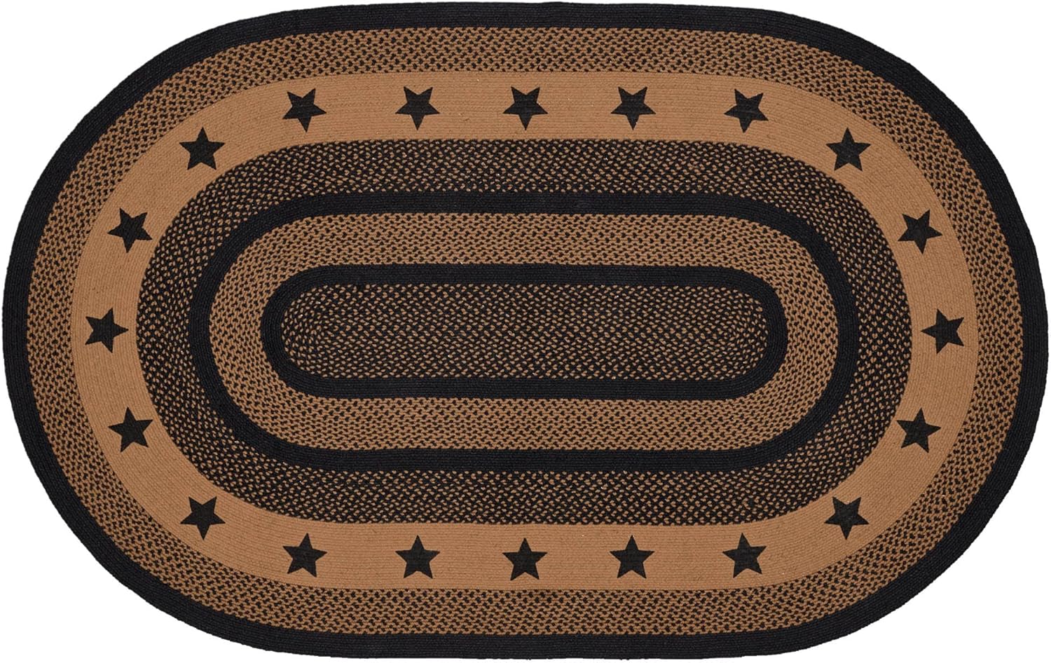 VHC Brands Farmhouse Star, Braided Jute Area Rug, Non-Skid Pad, Rectangle, Black Tan, 60x96