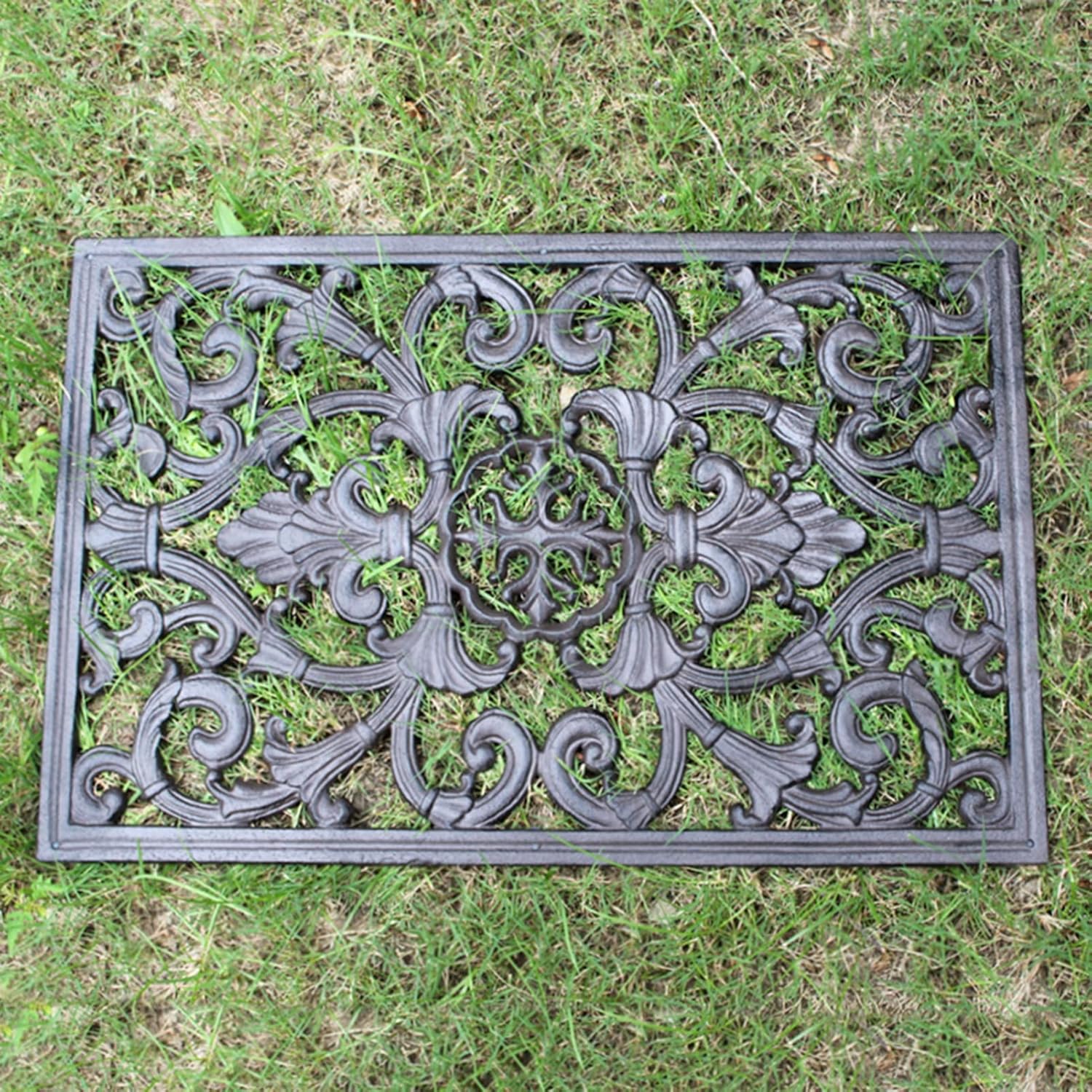 ZALN Welcome Front Door Mat for Outdoor Entrance, Wrought Iron Entrance Way Mat Rectangle, Farmhouse Funny Doormats All Weather, 22.5 Inch Long