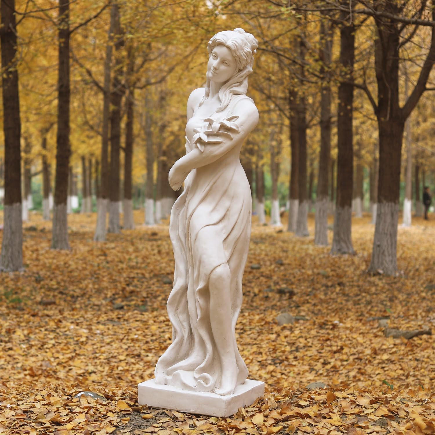 Outdoor Garden Nymph Statue 51 Inch Large Magnesium Oxide Sculpture Goddess of Spring Flowers Greek Mythology Roman Style Outdoor Patio Yard Lawn Porch Decor Ivory