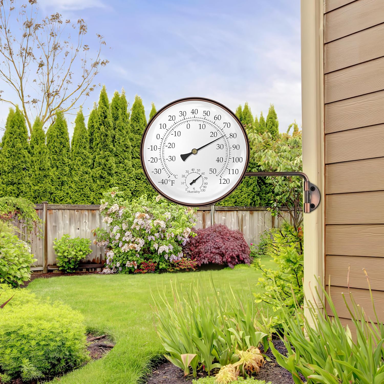 6 Inch Indoor Outdoor Thermometer with Hygrometer - Large Analog Temperature Humidity Gauge with Dual Scale (Fahrenheit & Celsius), Brass Wall Mounted for Garden, Patio, Greenhouse, Chicken Coop