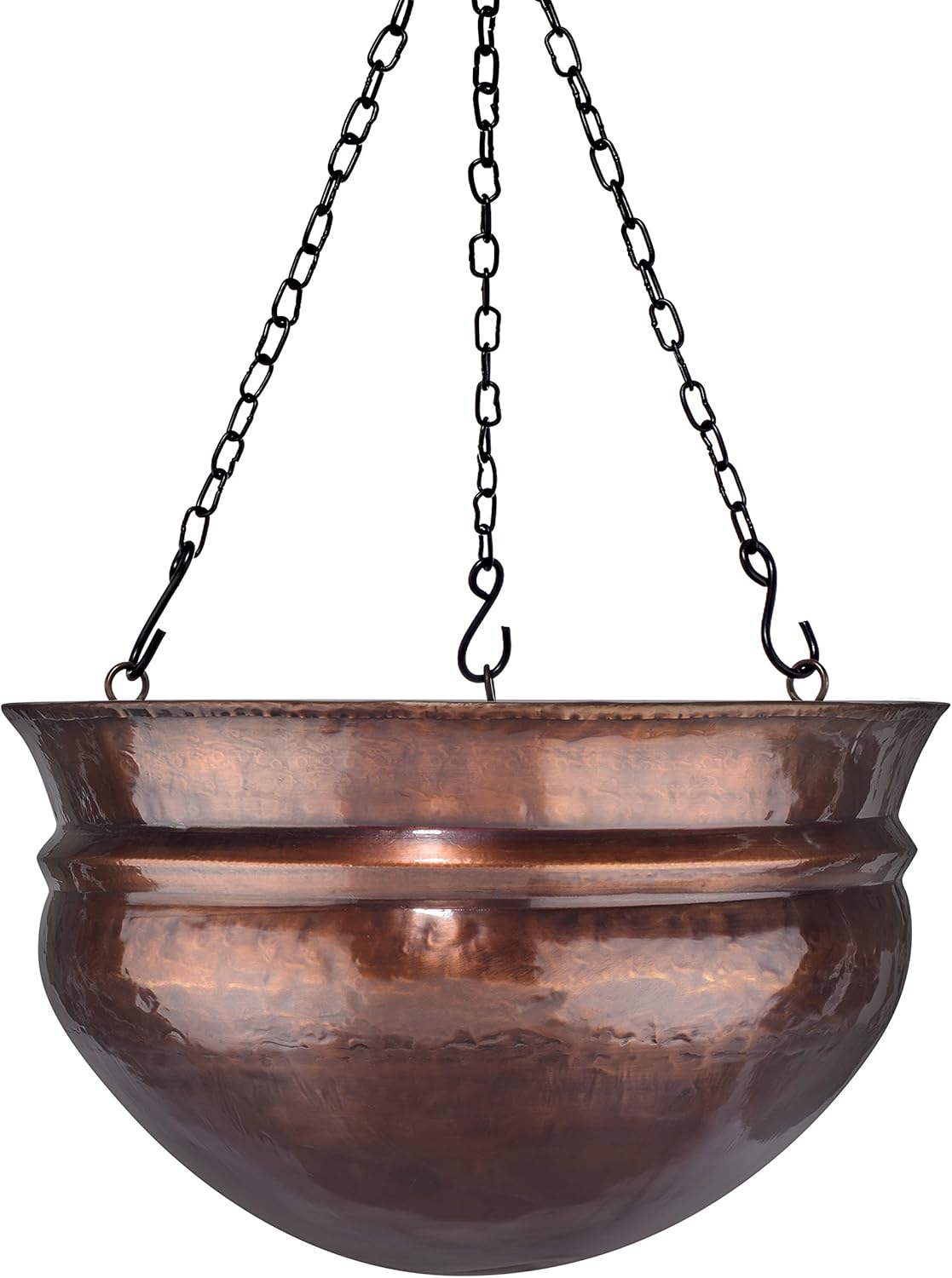 H Potter Hanging Copper Planter with Antique Finish and Chain Outdoor Plant Flower Pot for Home Patio Deck Terrace Balcony