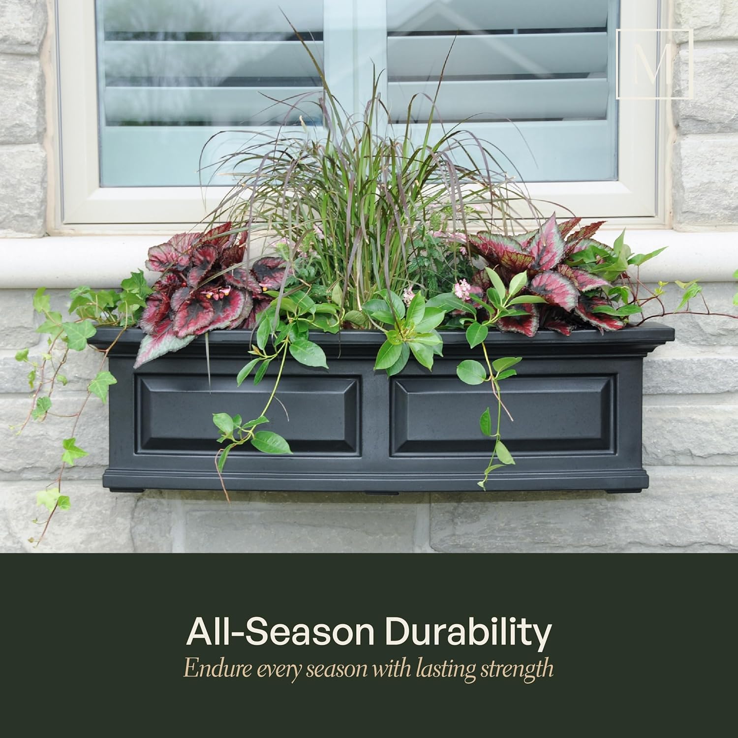 Mayne Nantucket 5-Foot Window Box – Self-Watering, Weather-Resistant Planter for Flowers – Durable Design for Outdoor Use, Perfect for Windows