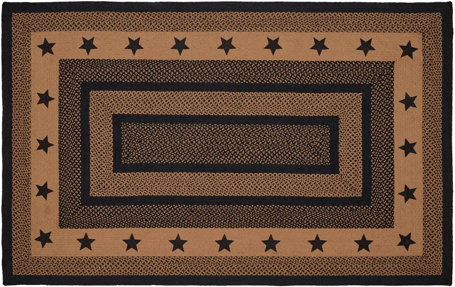 VHC Brands Farmhouse Star, Braided Jute Area Rug, Non-Skid Pad, Rectangle, Black Tan, 60x96