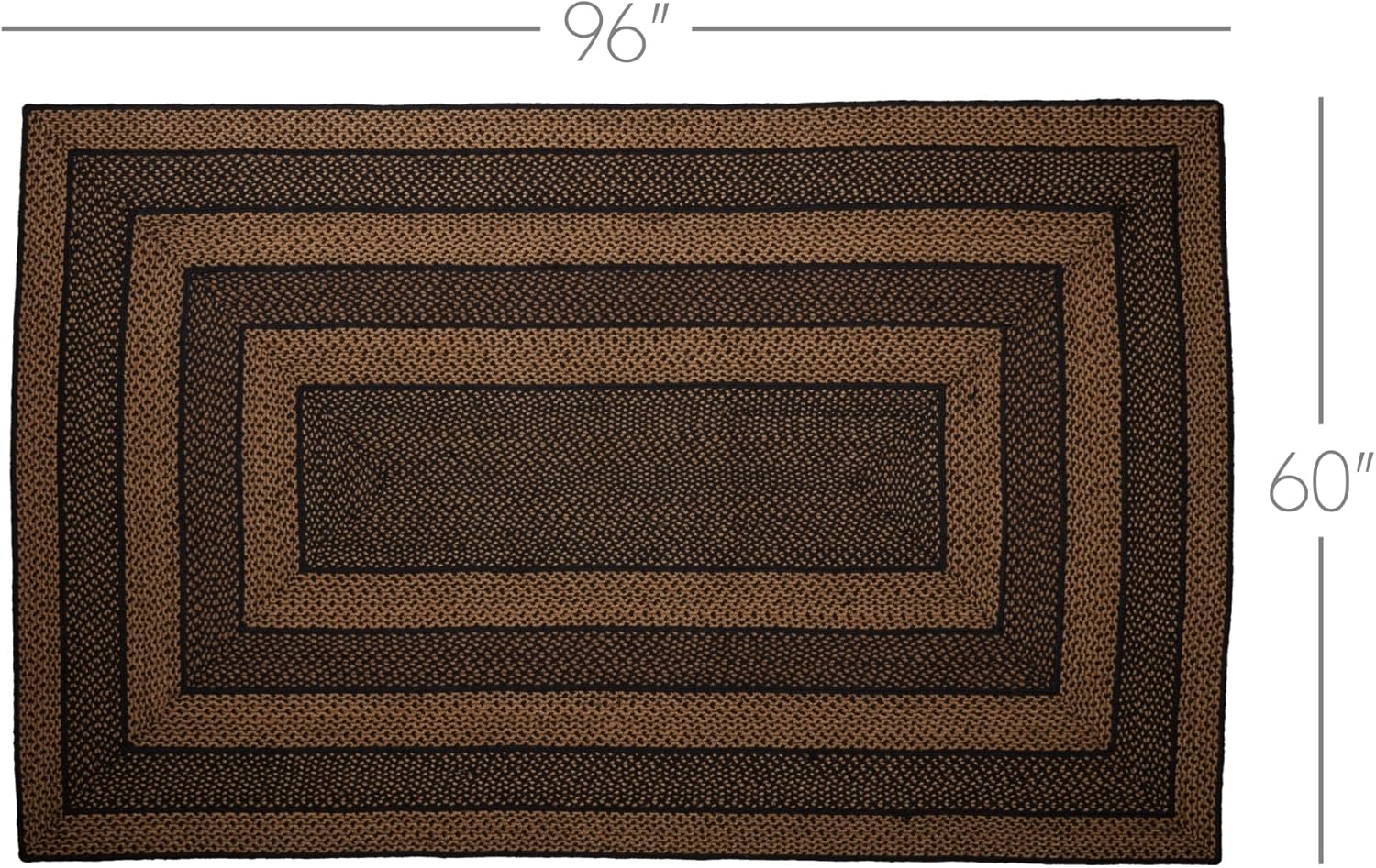 VHC Brands Farmhouse Primitive Jute Black Striped Area Rug Rectangle w/Floor Pad 60"x96"