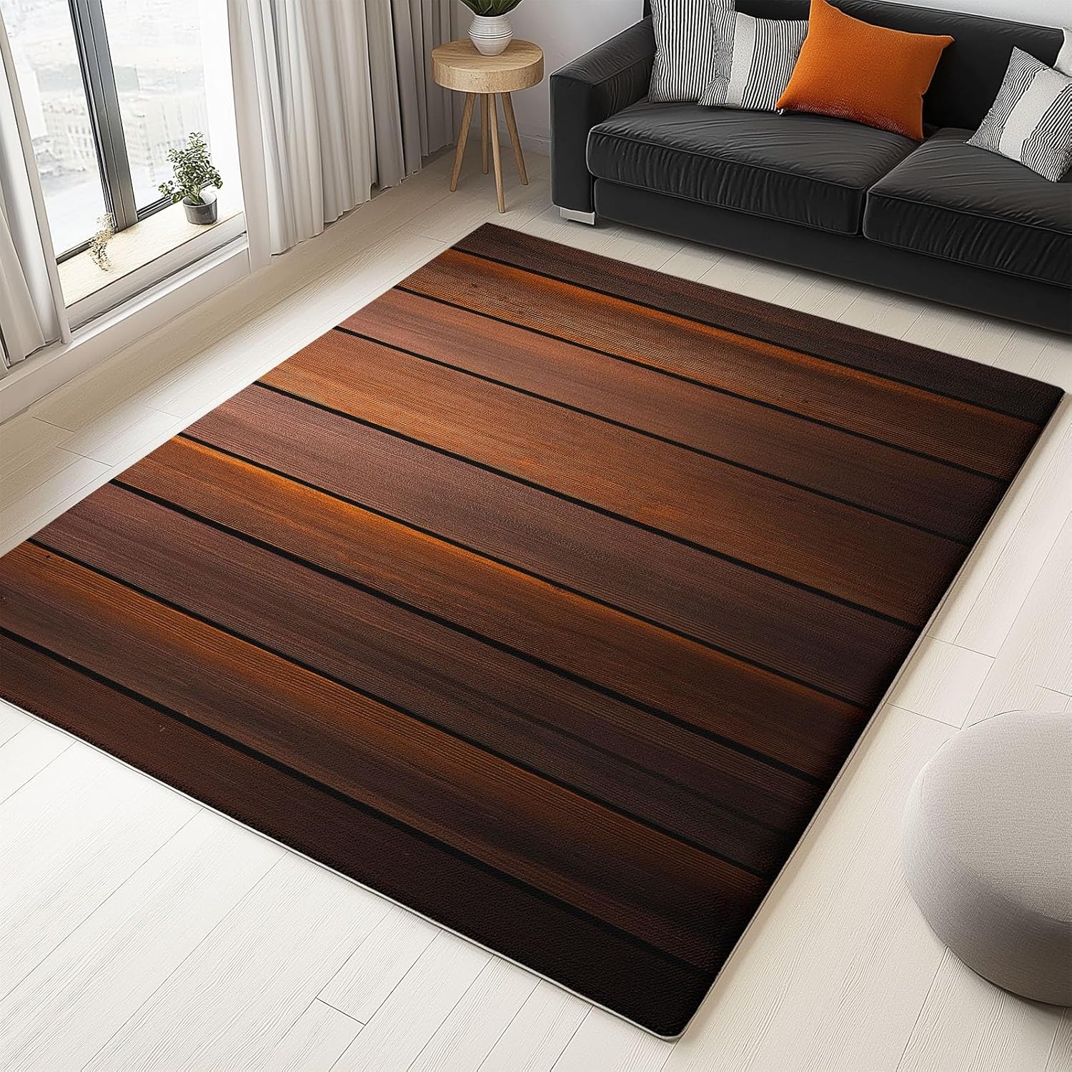 Washable Area Rugs Geometric Symmetric Rectangle 6 x 8 ft Carpet, Dark Brown Stain Resistant Machine Washable Non-Slip Flannel Carpet, for Bedroom Dining Room Entryway Doormat