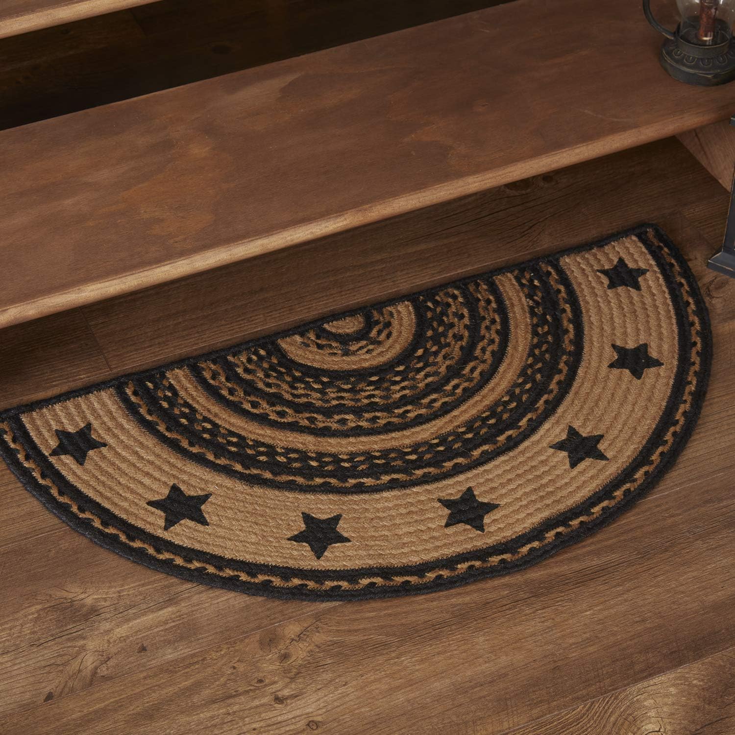 VHC Brands Farmhouse Star, Braided Jute Area Rug, Non-Skid Pad, Rectangle, Black Tan, 60x96
