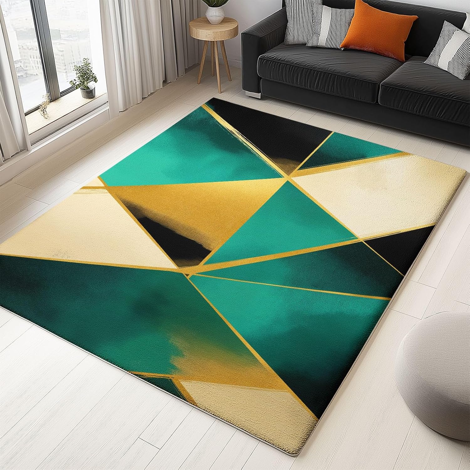Washable Area Rugs Geometric Symmetric Rectangle 6 x 8 ft Carpet, Dark Brown Stain Resistant Machine Washable Non-Slip Flannel Carpet, for Bedroom Dining Room Entryway Doormat