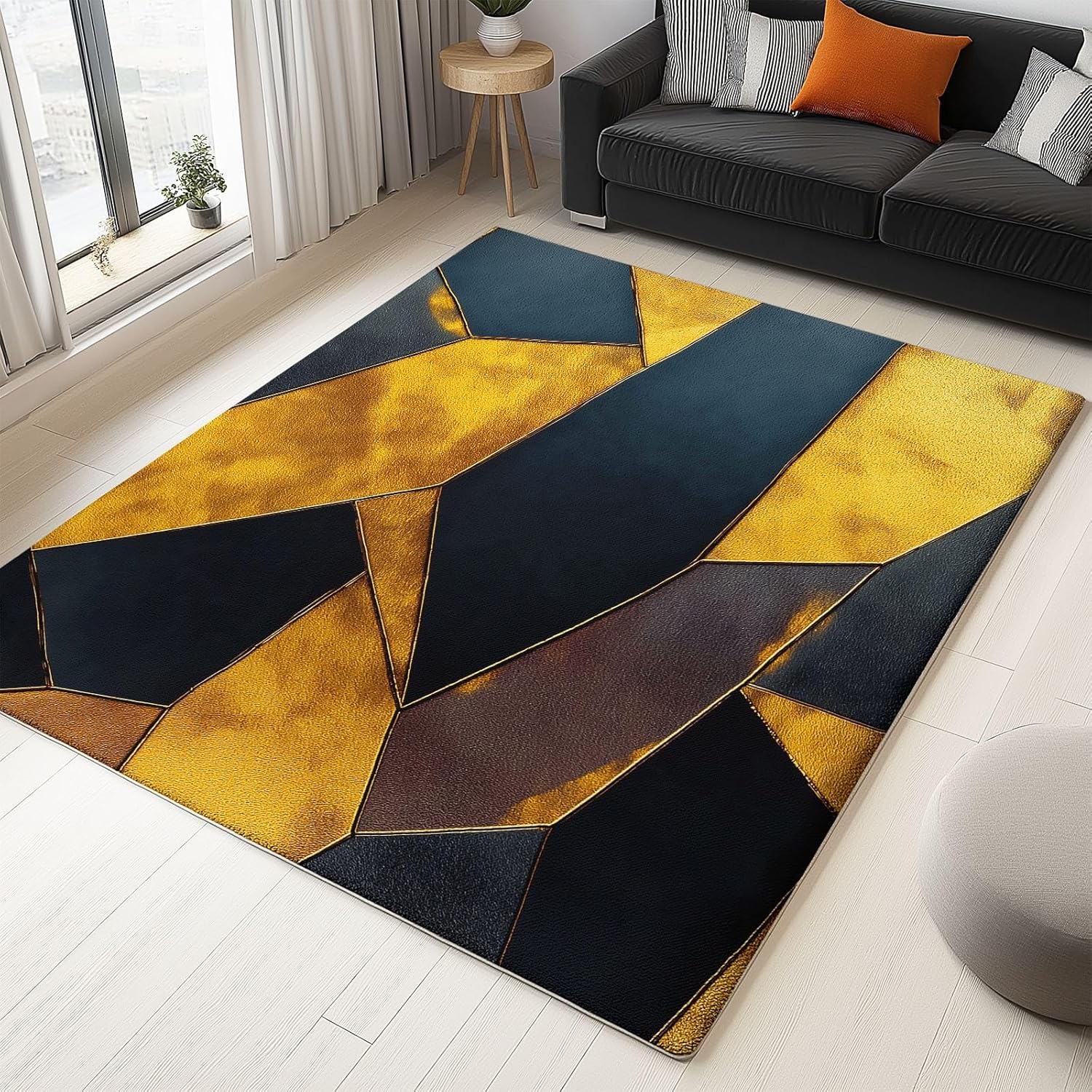 Washable Area Rugs Geometric Symmetric Rectangle 6 x 8 ft Carpet, Dark Brown Stain Resistant Machine Washable Non-Slip Flannel Carpet, for Bedroom Dining Room Entryway Doormat