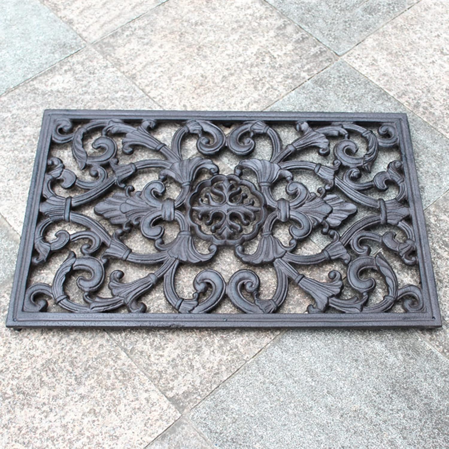 ZALN Welcome Front Door Mat for Outdoor Entrance, Wrought Iron Entrance Way Mat Rectangle, Farmhouse Funny Doormats All Weather, 22.5 Inch Long