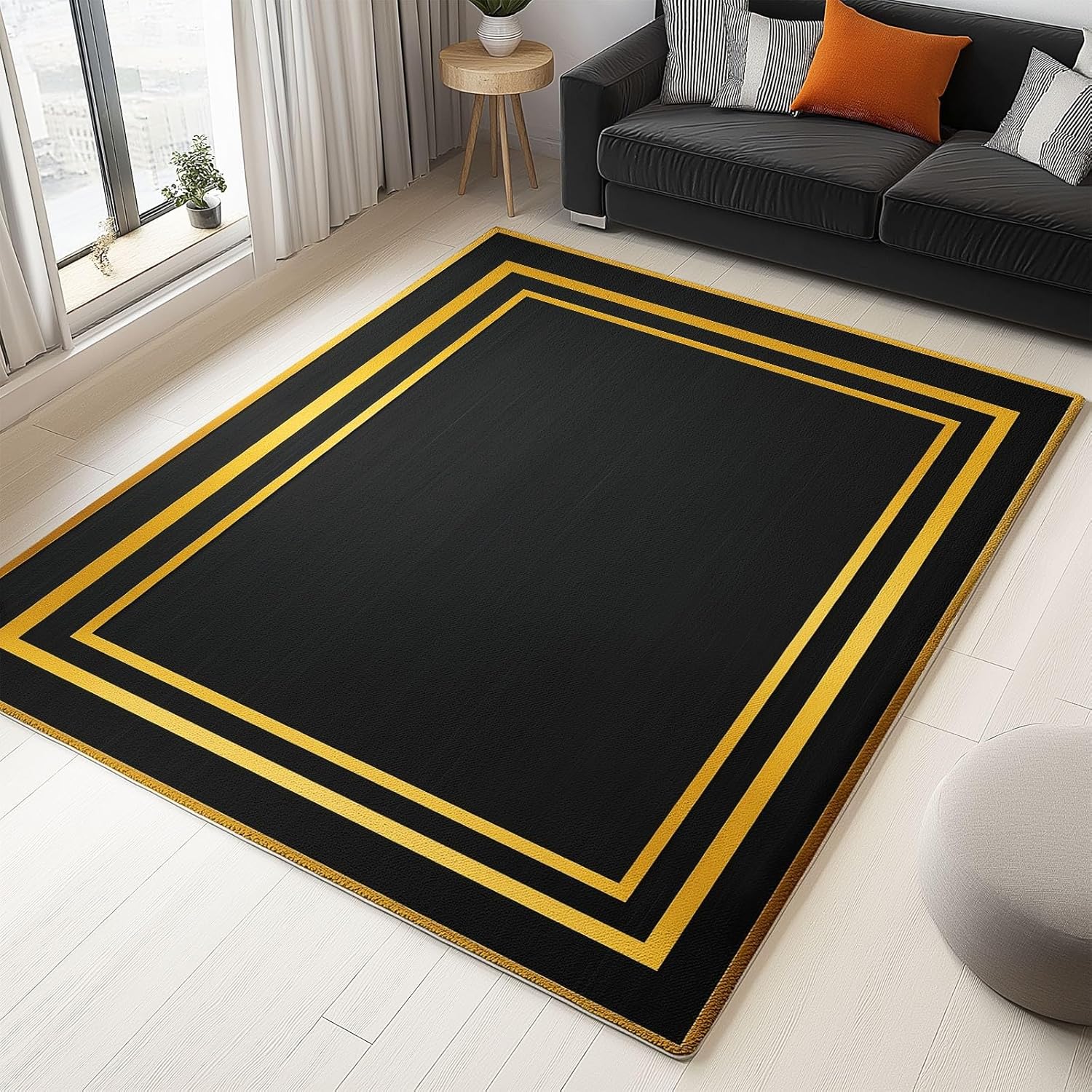 Washable Area Rugs Geometric Symmetric Rectangle 6 x 8 ft Carpet, Dark Brown Stain Resistant Machine Washable Non-Slip Flannel Carpet, for Bedroom Dining Room Entryway Doormat