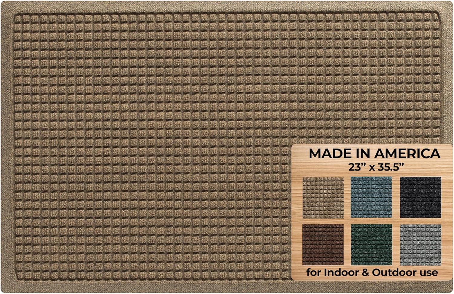 Bungalow Flooring Waterhog Door Mat, 4' x 6' Made in USA, Durable and Decorative Floor Covering, Skid Resistant, Indoor/Outdoor, Water-Trapping, Squares Collection, Charcoal