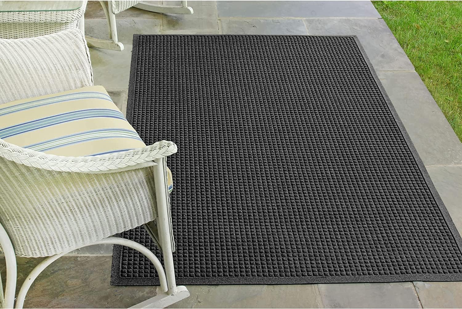 Bungalow Flooring Waterhog Door Mat, 4' x 6' Made in USA, Durable and Decorative Floor Covering, Skid Resistant, Indoor/Outdoor, Water-Trapping, Squares Collection, Charcoal