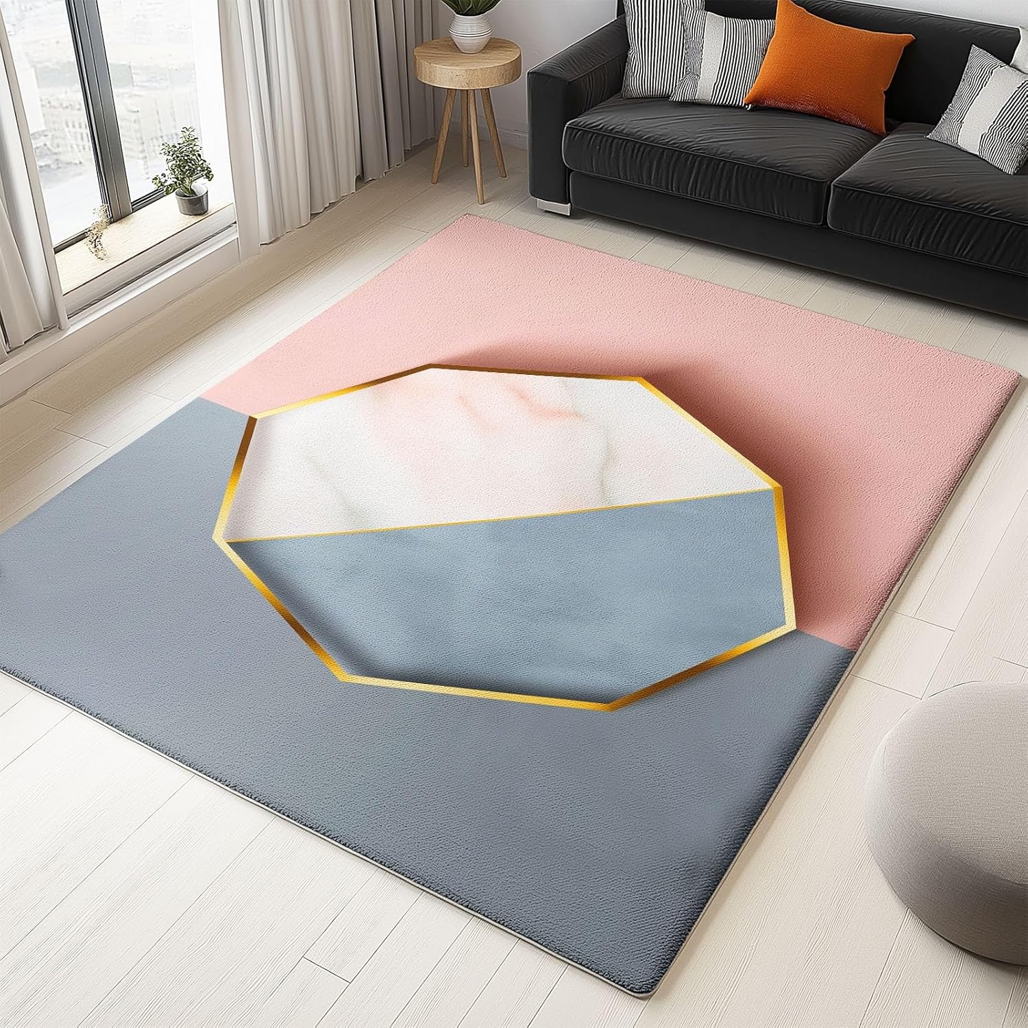 Washable Area Rugs Geometric Symmetric Rectangle 6 x 8 ft Carpet, Dark Brown Stain Resistant Machine Washable Non-Slip Flannel Carpet, for Bedroom Dining Room Entryway Doormat