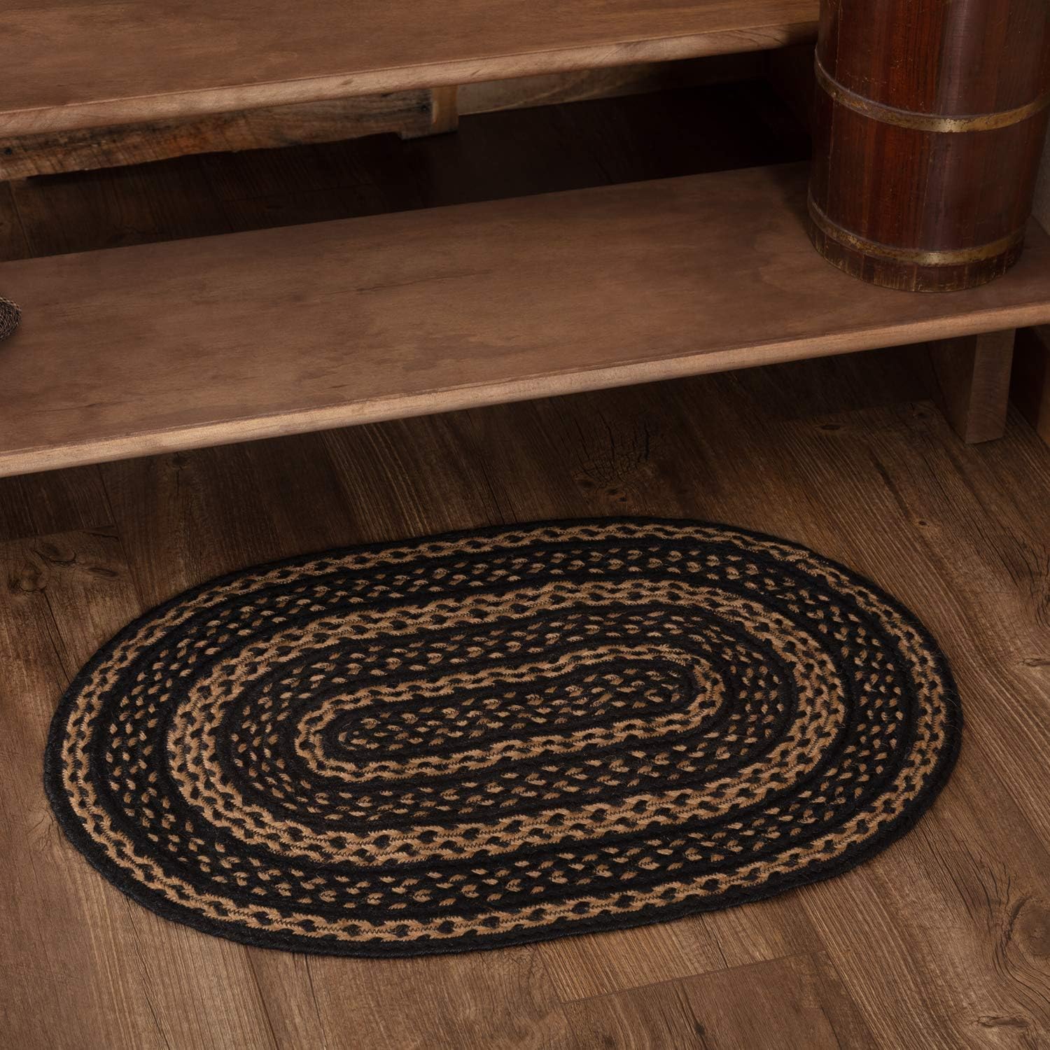 VHC Brands Farmhouse Primitive Jute Black Striped Area Rug Rectangle w/Floor Pad 60"x96"