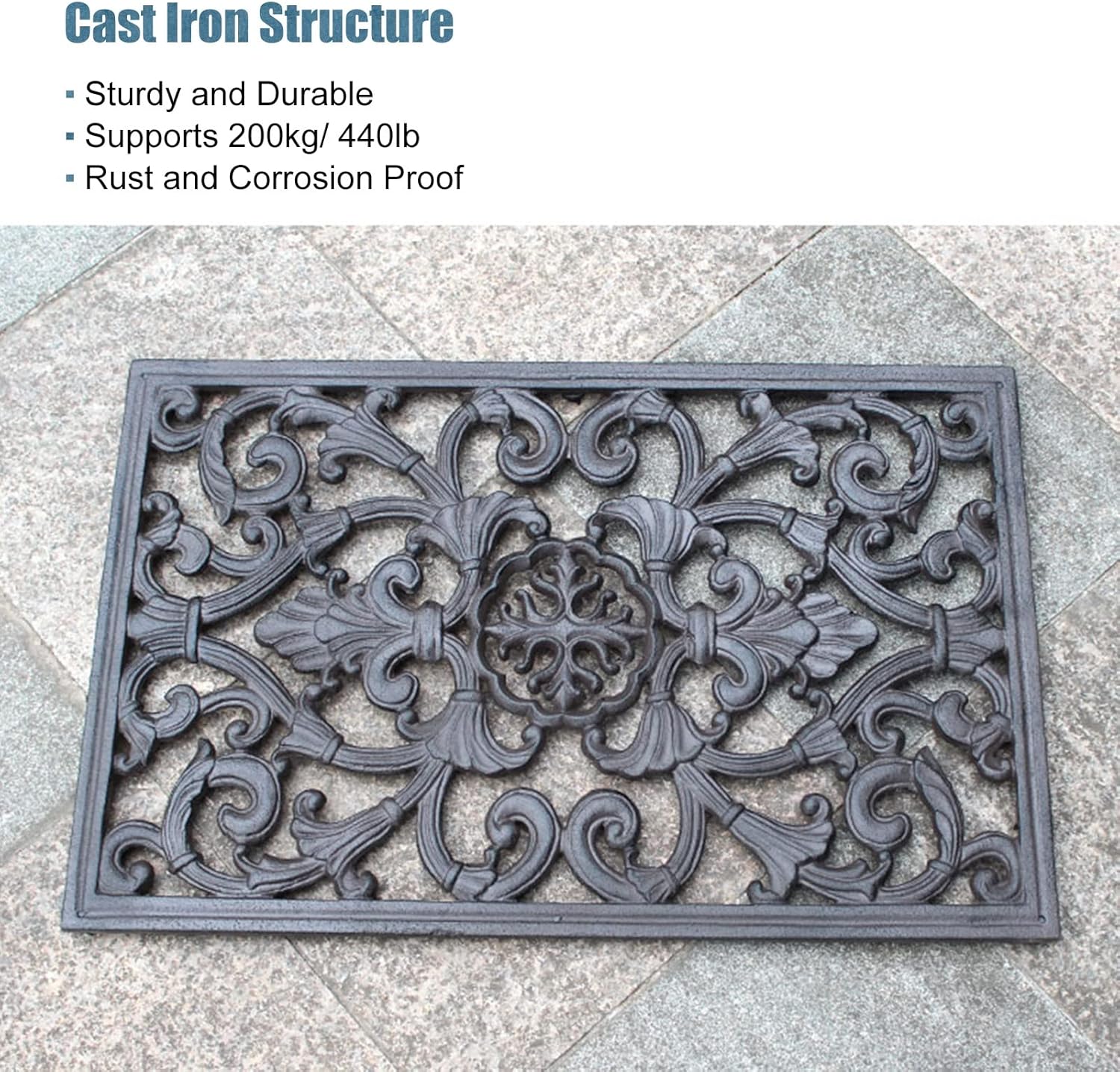 ZALN Welcome Front Door Mat for Outdoor Entrance, Wrought Iron Entrance Way Mat Rectangle, Farmhouse Funny Doormats All Weather, 22.5 Inch Long