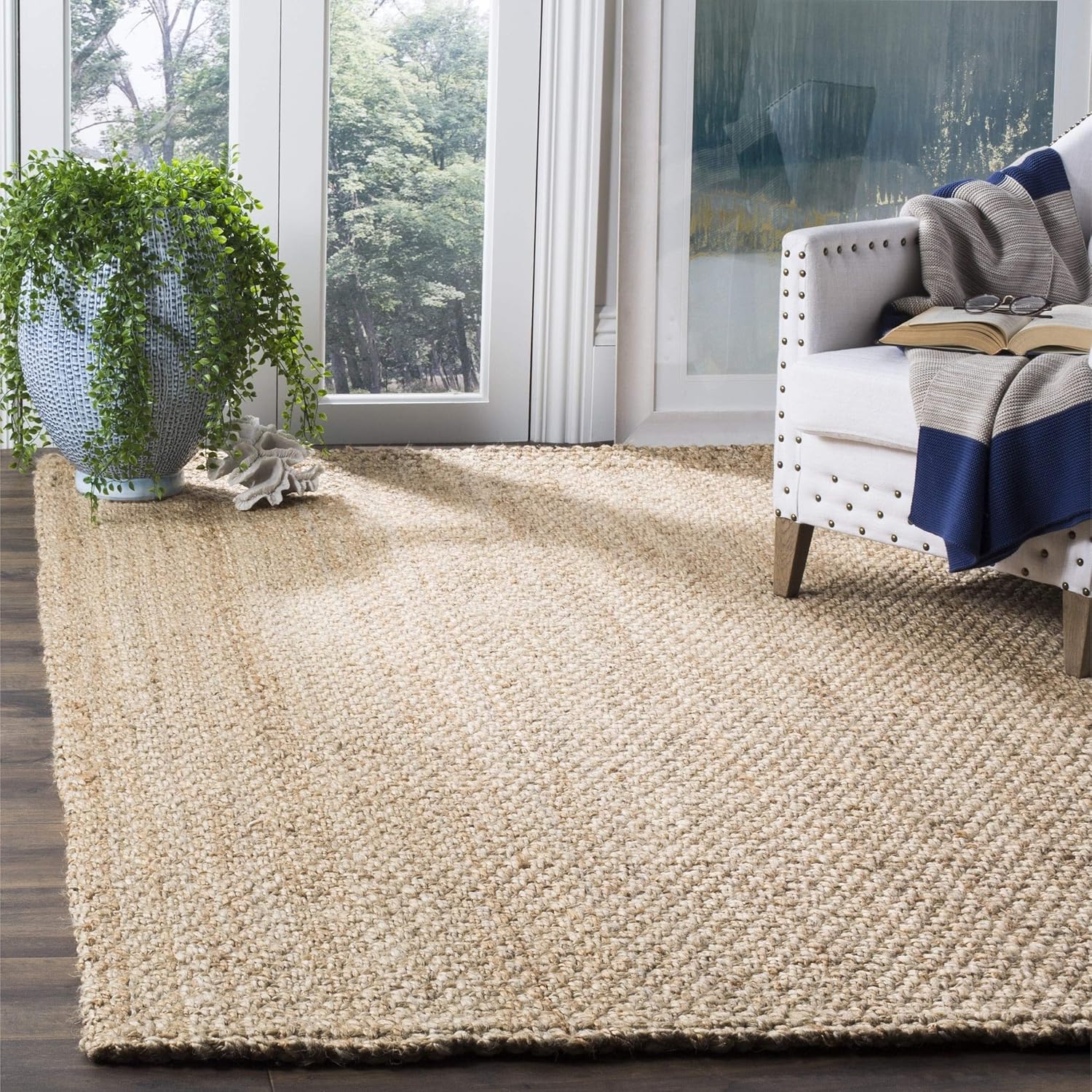 SAFAVIEH Area Rug 8x10 - Natural Fiber Collection - Large - Natural Brown, Handmade Jute, Basketweave Pattern (NF401A)