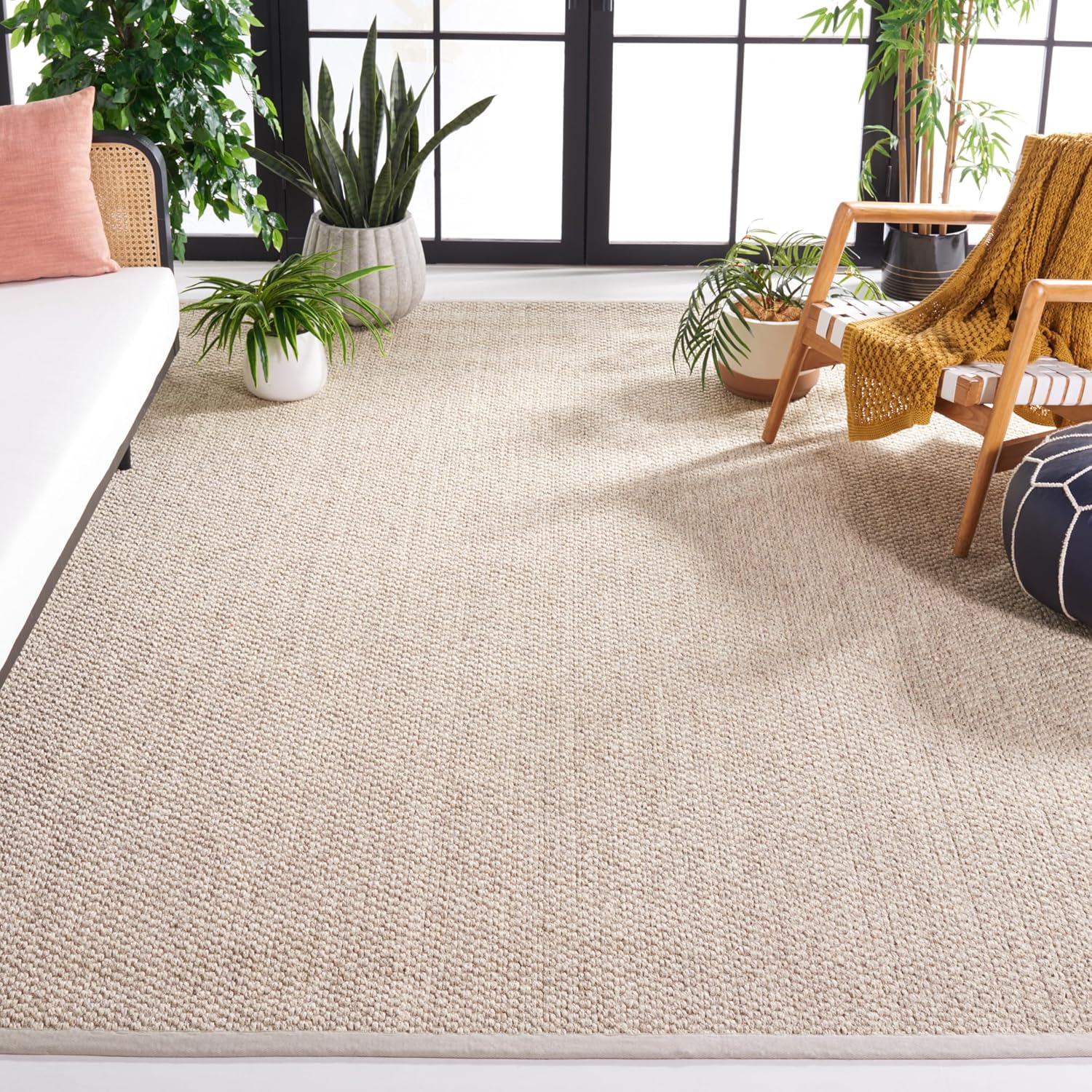 SAFAVIEH Area Rug 5x8 - Natural Fiber Collection - Natural Brown, Sisal, Woven Design with Border (NF525B)