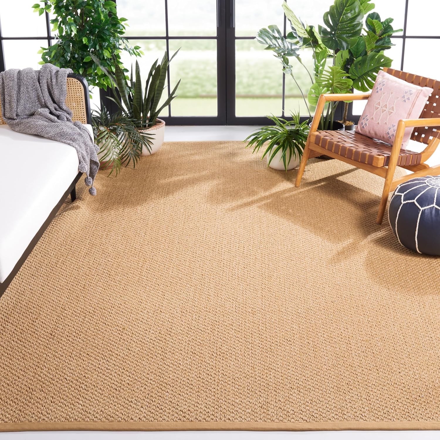 SAFAVIEH Area Rug 5x8 - Natural Fiber Collection - Natural Brown, Sisal, Woven Design with Border (NF525B)