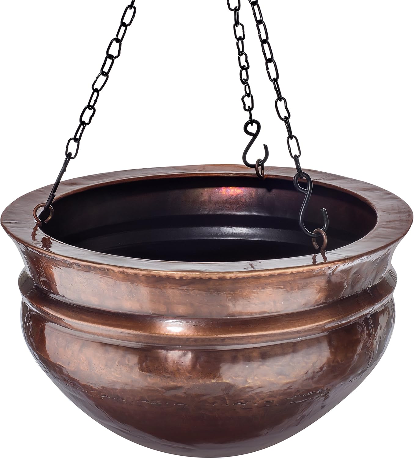 H Potter Hanging Copper Planter with Antique Finish and Chain Outdoor Plant Flower Pot for Home Patio Deck Terrace Balcony