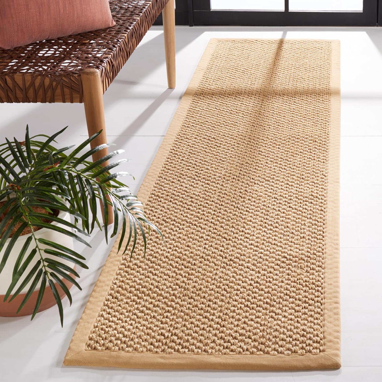 SAFAVIEH Area Rug 5x8 - Natural Fiber Collection - Natural Brown, Sisal, Woven Design with Border (NF525B)