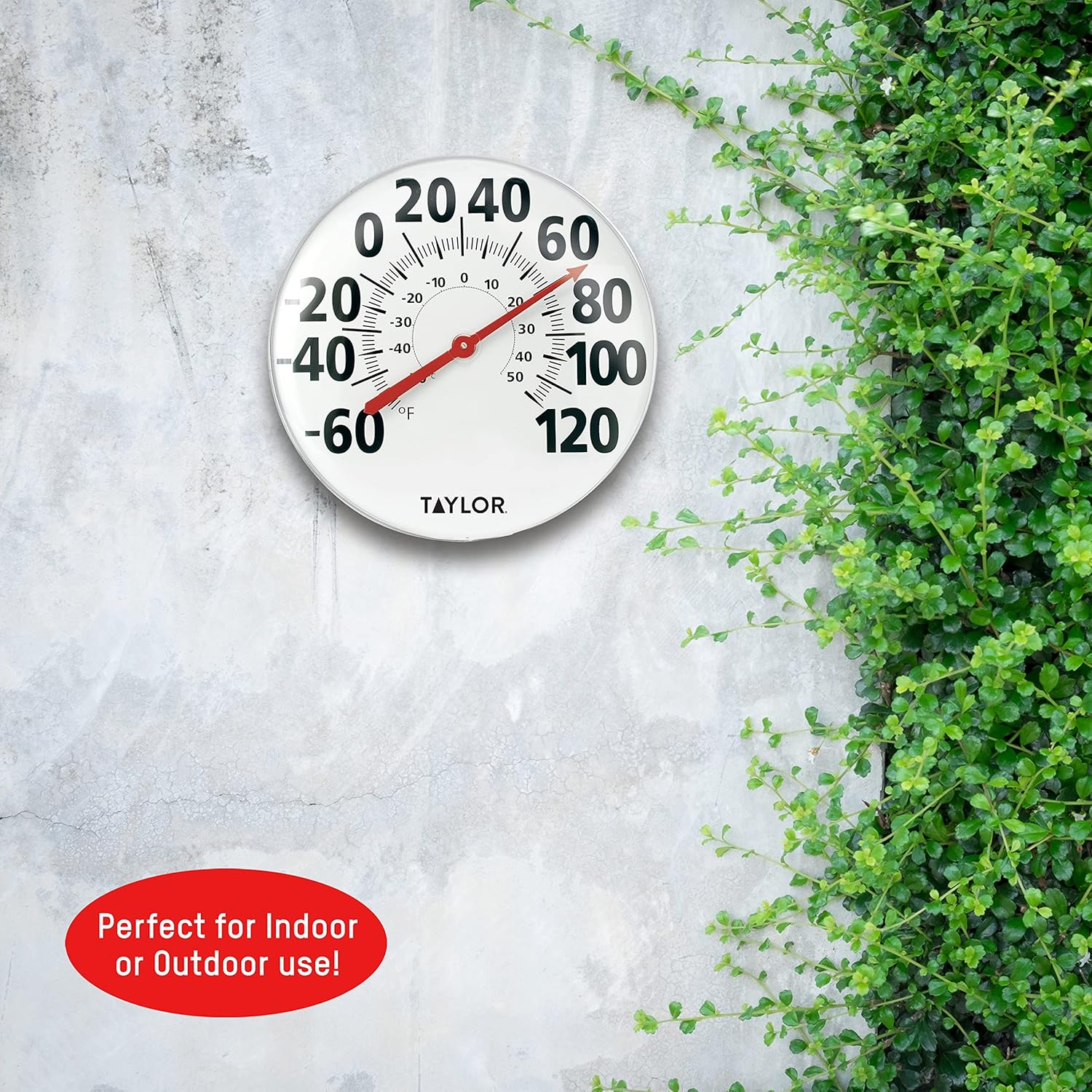 Taylor Extra Large Metal Wall Indoor Outdoor Thermometer, Easy to Read Numbers for Patio, Pool, and Indoor Areas, 18 inch, White