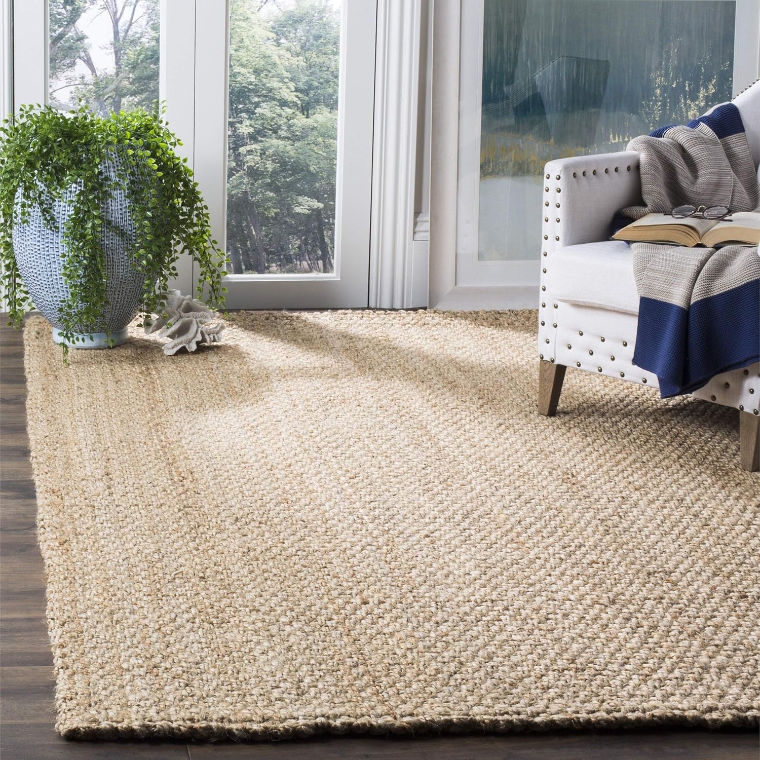 SAFAVIEH Area Rug 8x10 - Natural Fiber Collection - Large - Natural Brown, Handmade Jute, Basketweave Pattern (NF401A)