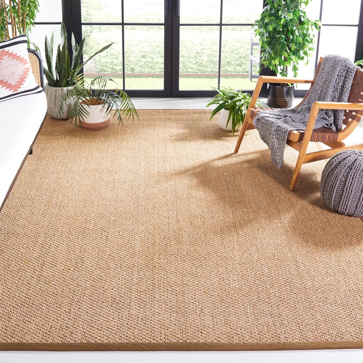 SAFAVIEH Area Rug 5x8 - Natural Fiber Collection - Natural Brown, Sisal, Woven Design with Border (NF525B)