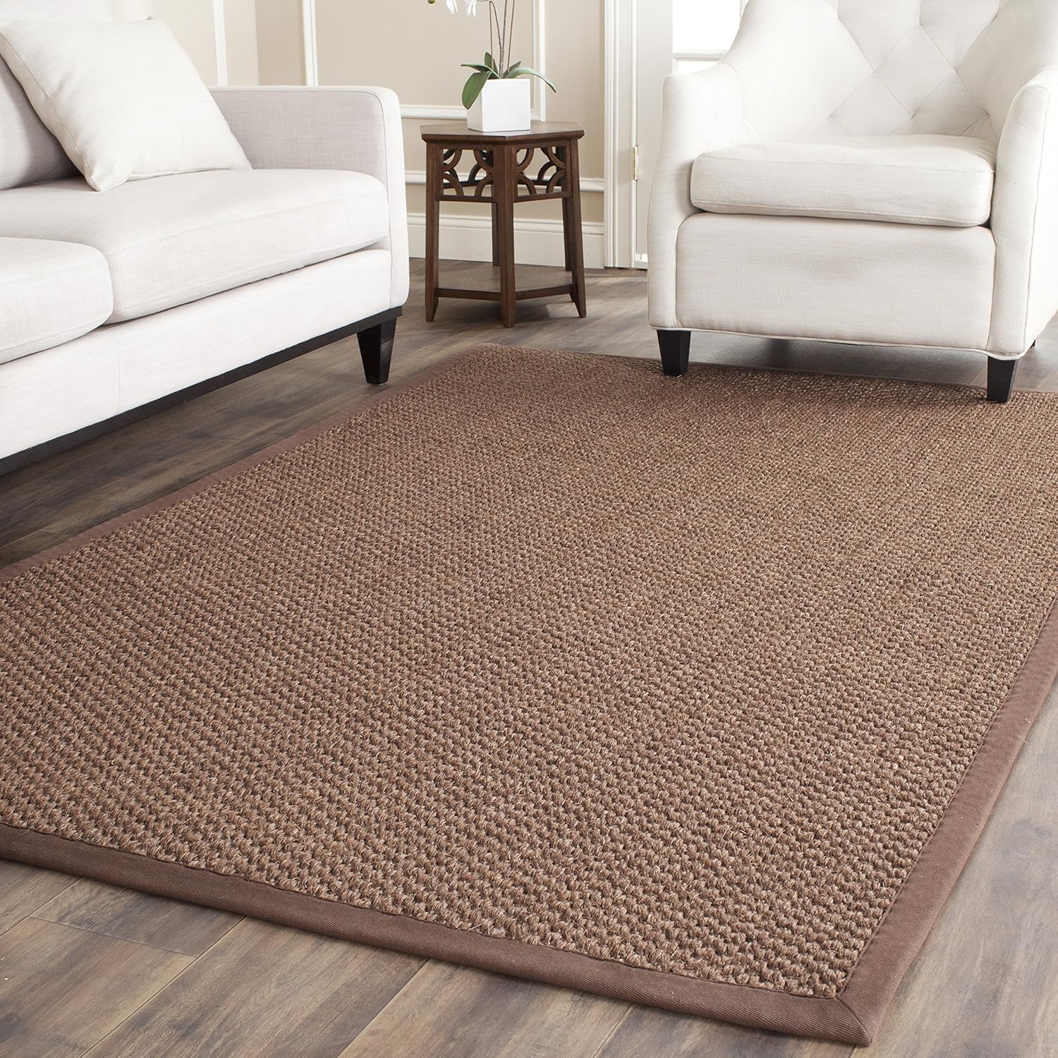 SAFAVIEH Area Rug 5x8 - Natural Fiber Collection - Natural Brown, Sisal, Woven Design with Border (NF525B)