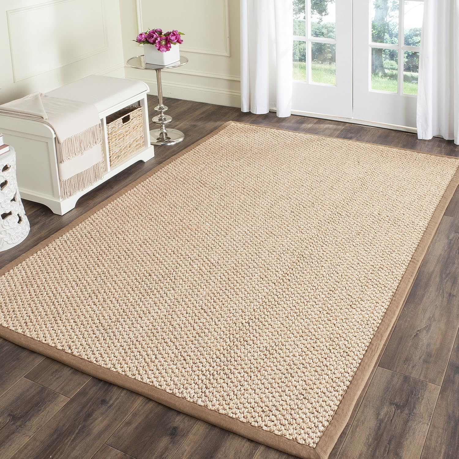 SAFAVIEH Area Rug 5x8 - Natural Fiber Collection - Natural Brown, Sisal, Woven Design with Border (NF525B)