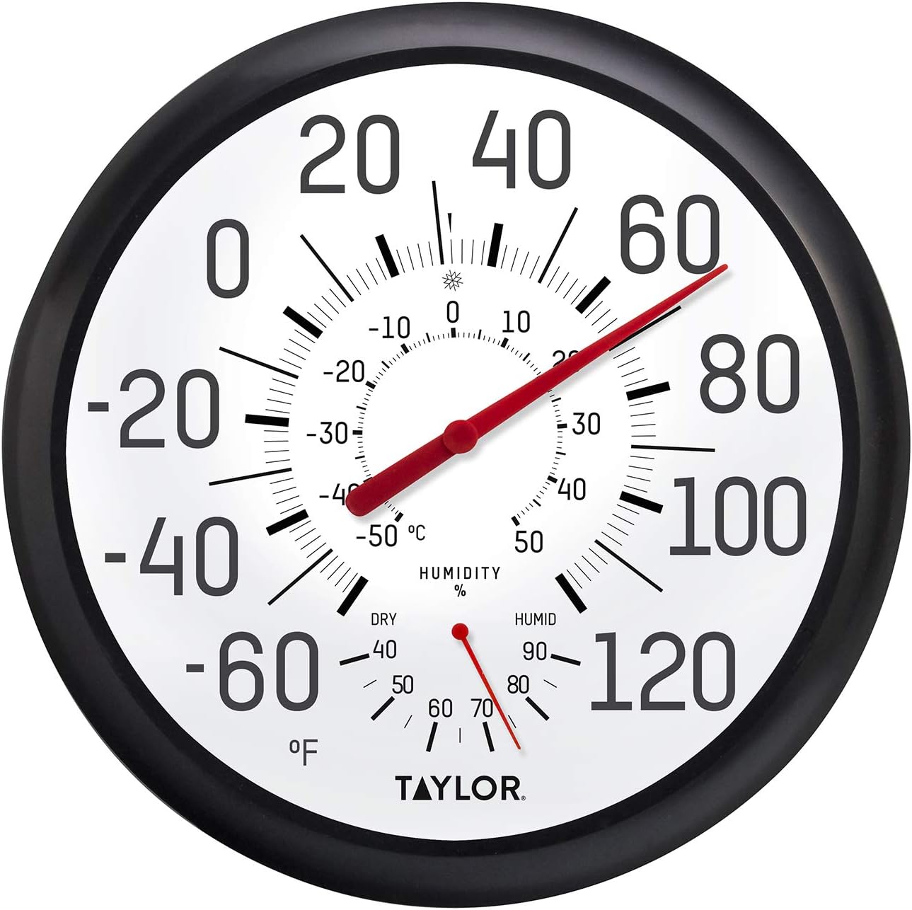 Taylor Extra Large Metal Wall Indoor Outdoor Thermometer, Easy to Read Numbers for Patio, Pool, and Indoor Areas, 18 inch, White