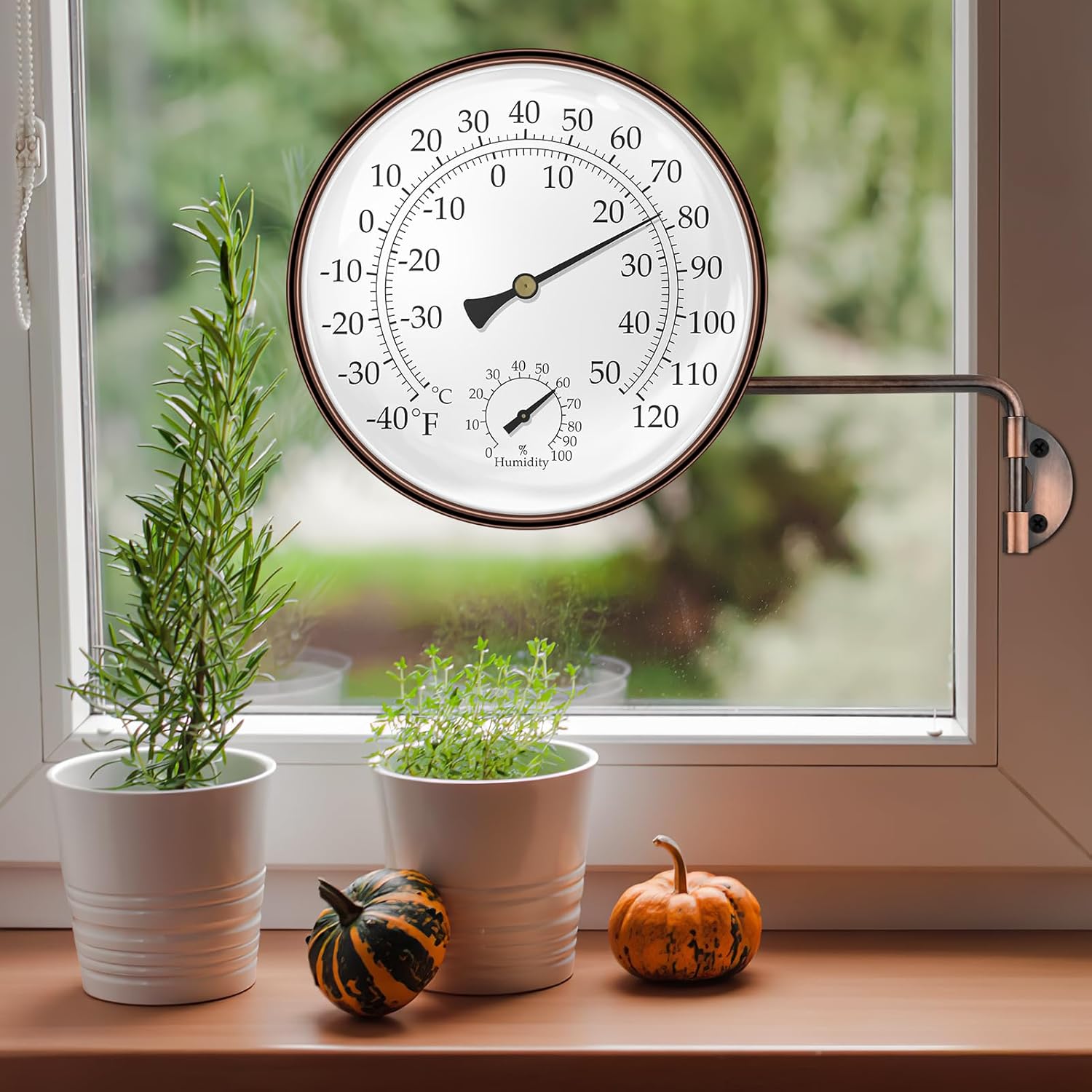 6 Inch Indoor Outdoor Thermometer with Hygrometer - Large Analog Temperature Humidity Gauge with Dual Scale (Fahrenheit & Celsius), Brass Wall Mounted for Garden, Patio, Greenhouse, Chicken Coop